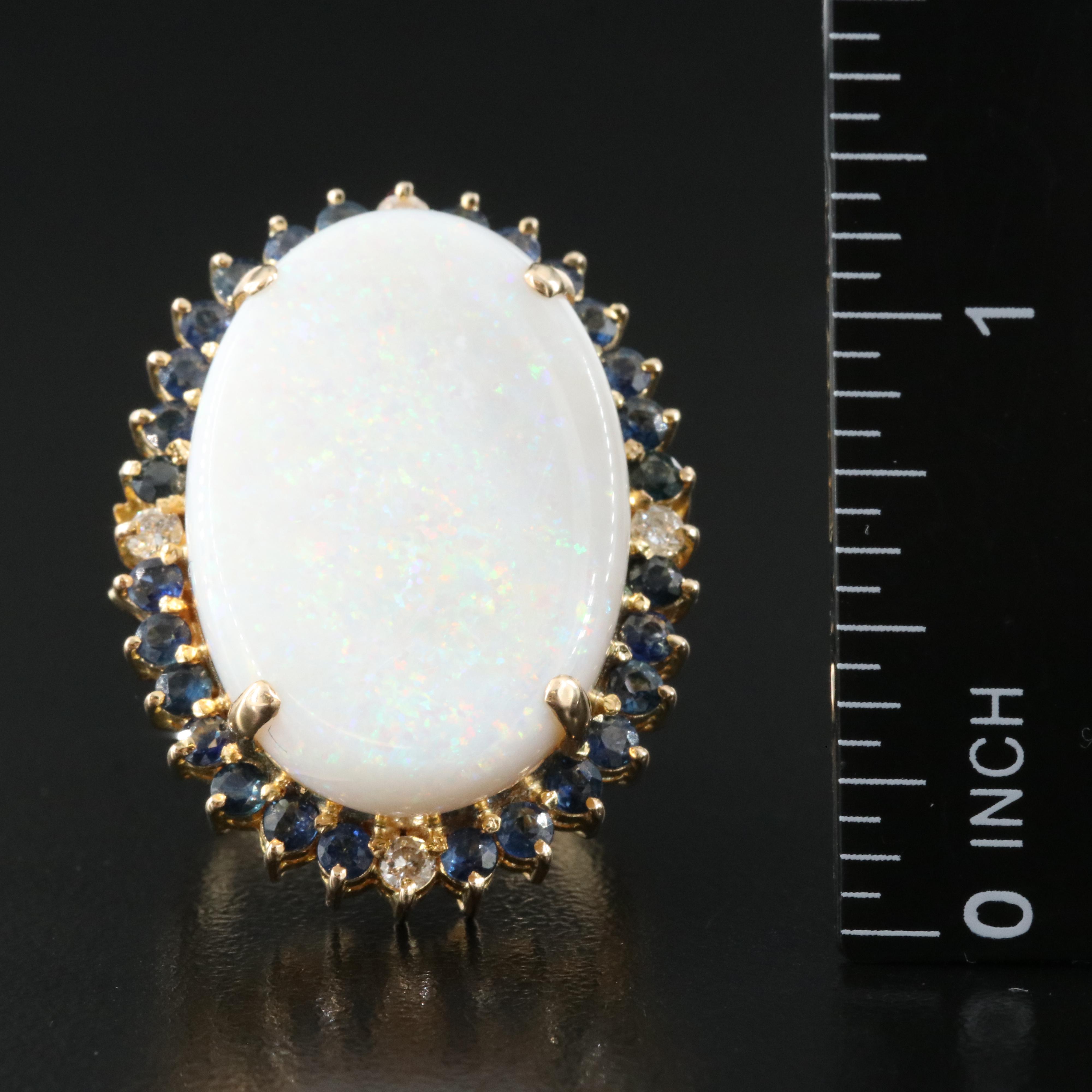 14K 13.59 CT Opal, Diamond and Sapphire Ring