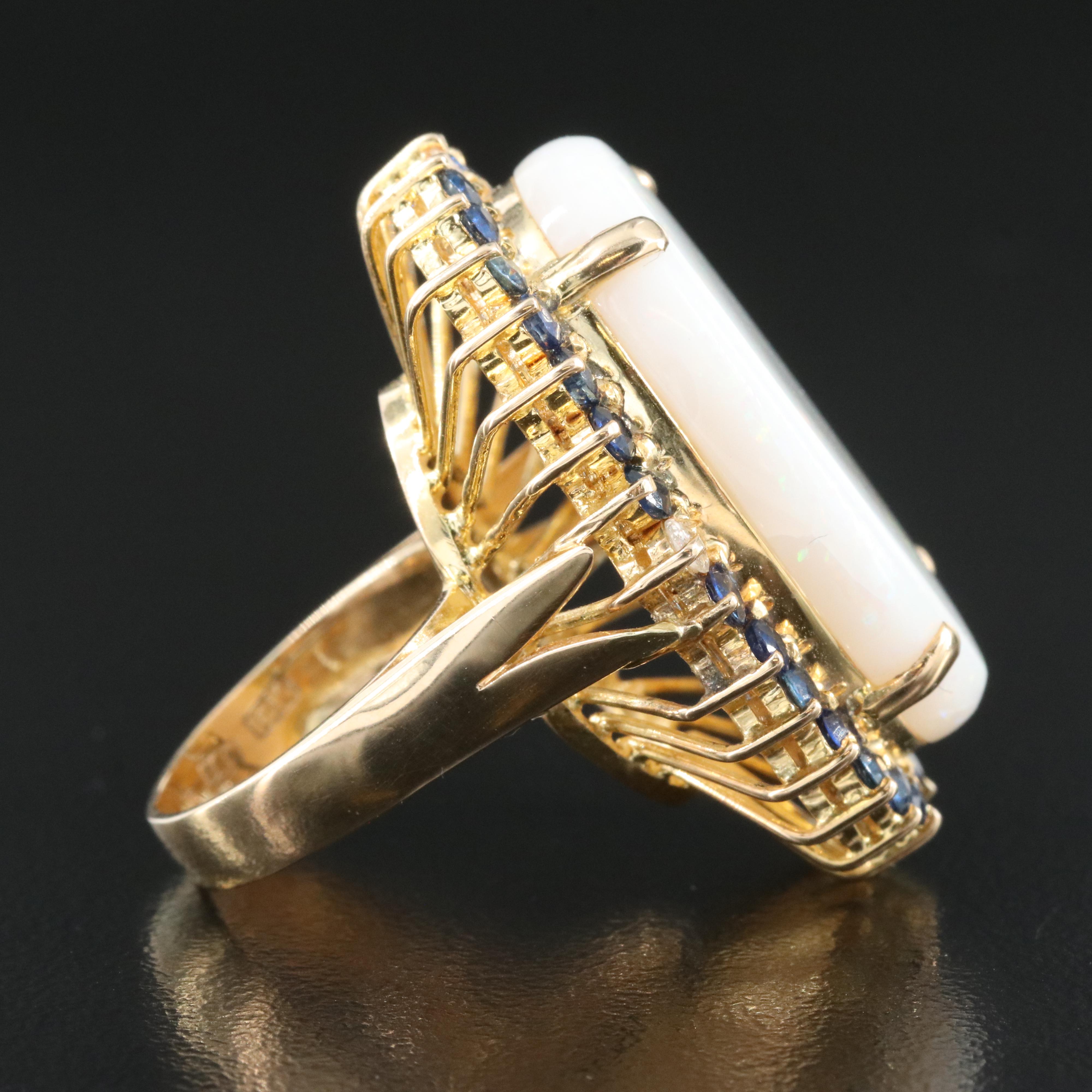 14K 13.59 CT Opal, Diamond and Sapphire Ring