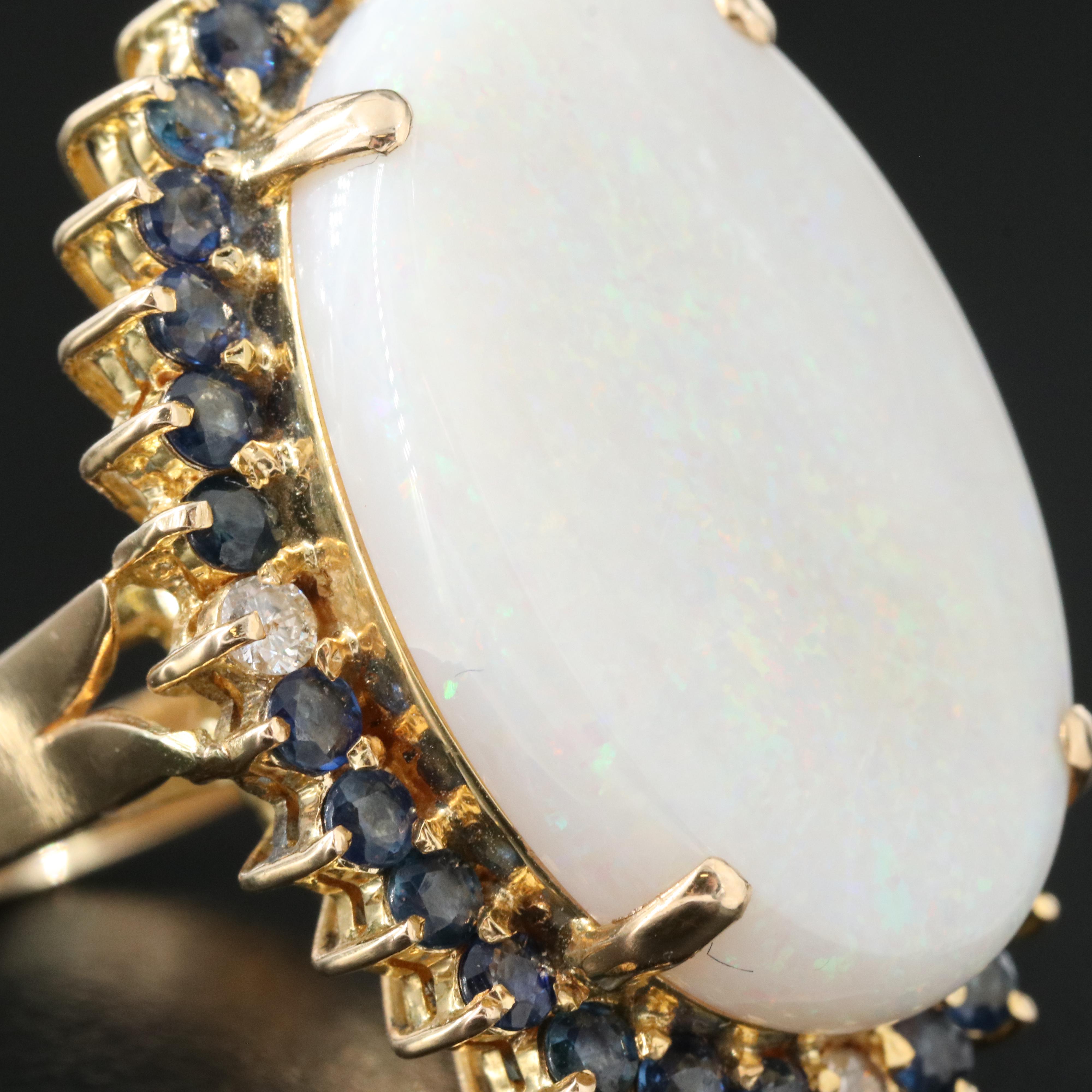 14K 13.59 CT Opal, Diamond and Sapphire Ring
