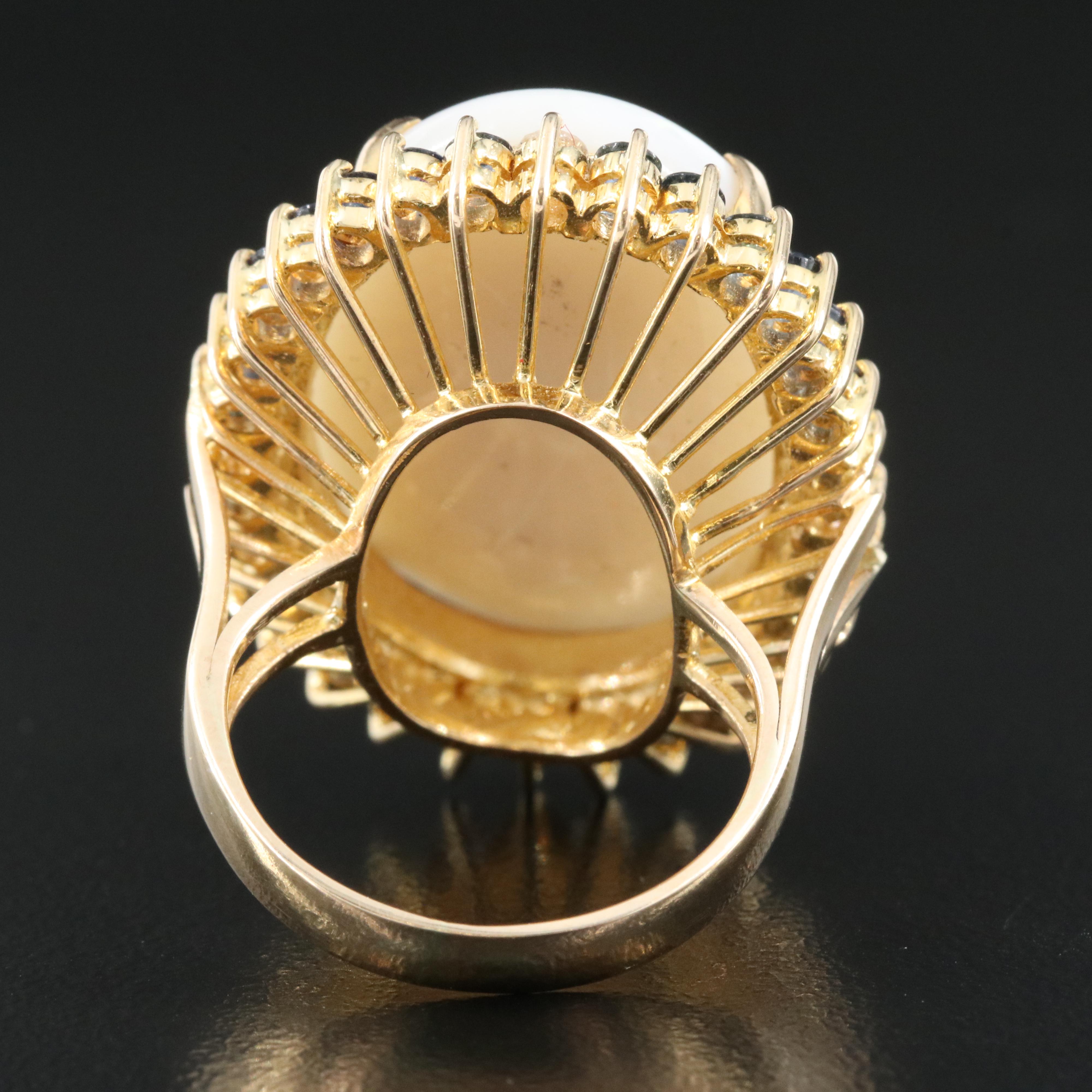 14K 13.59 CT Opal, Diamond and Sapphire Ring