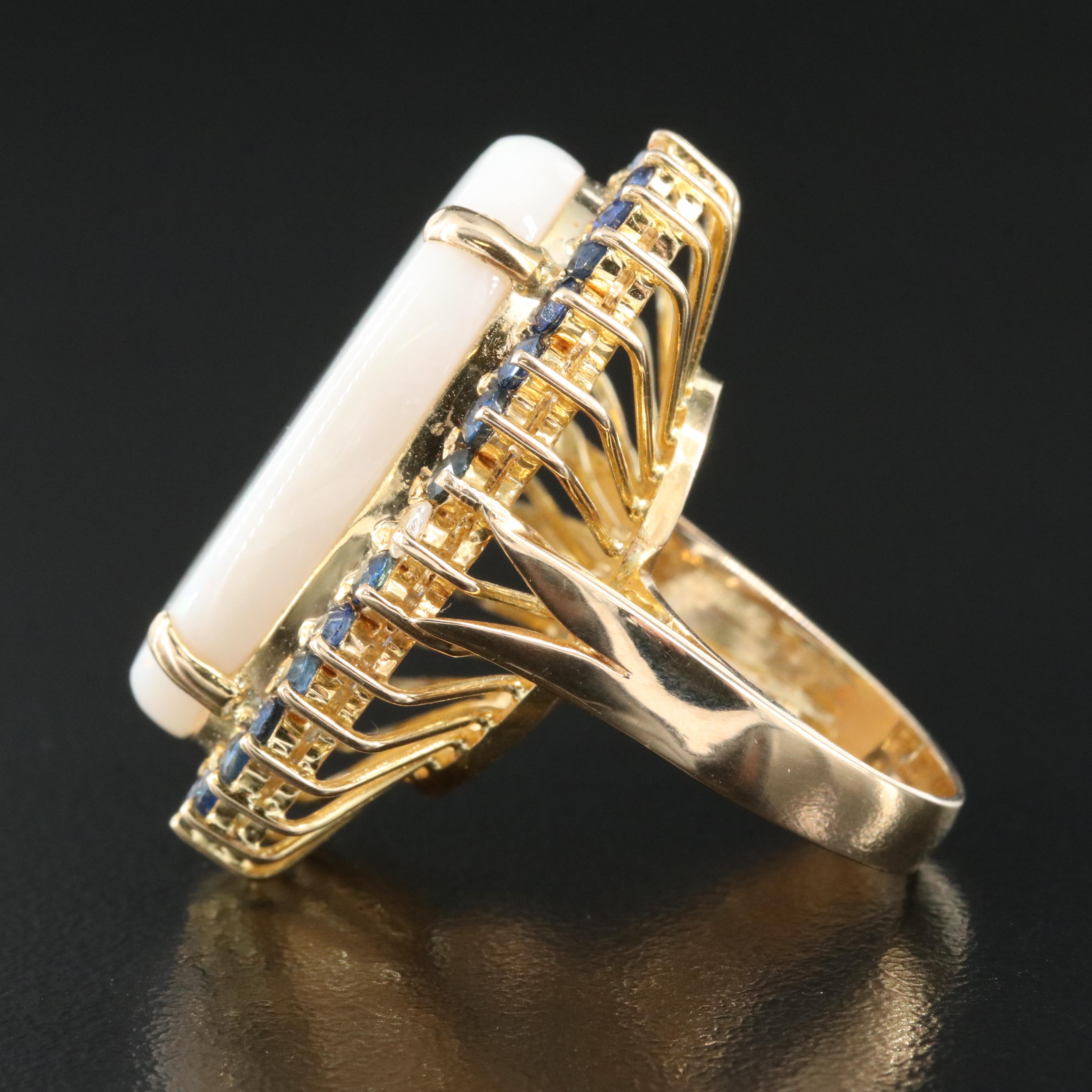 14K 13.59 CT Opal, Diamond and Sapphire Ring