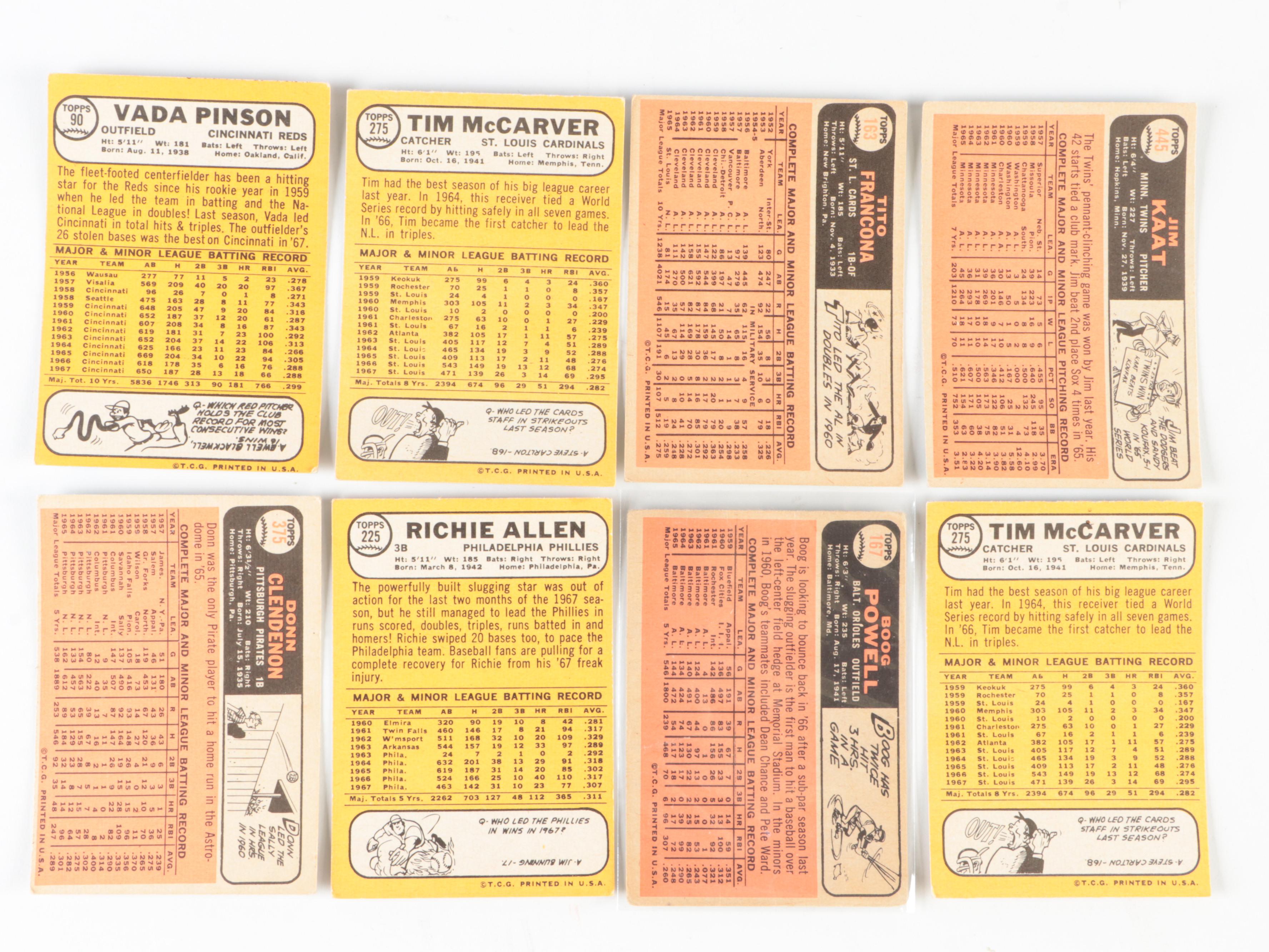 Topps Baseball Cards Including Jenkins, McCarver, Rookies and More, 1960s