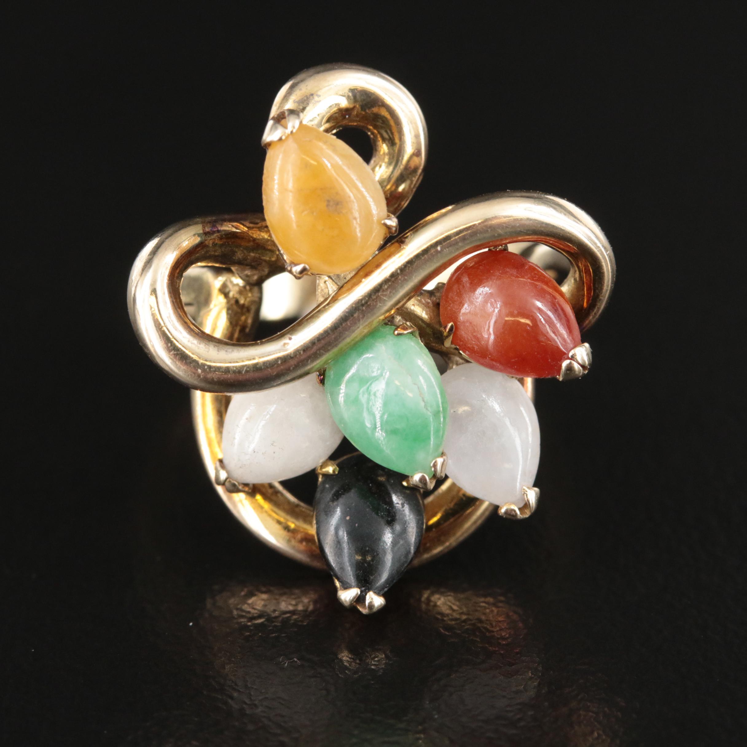 Vintage 14K Jadeite and Black Onyx Ring