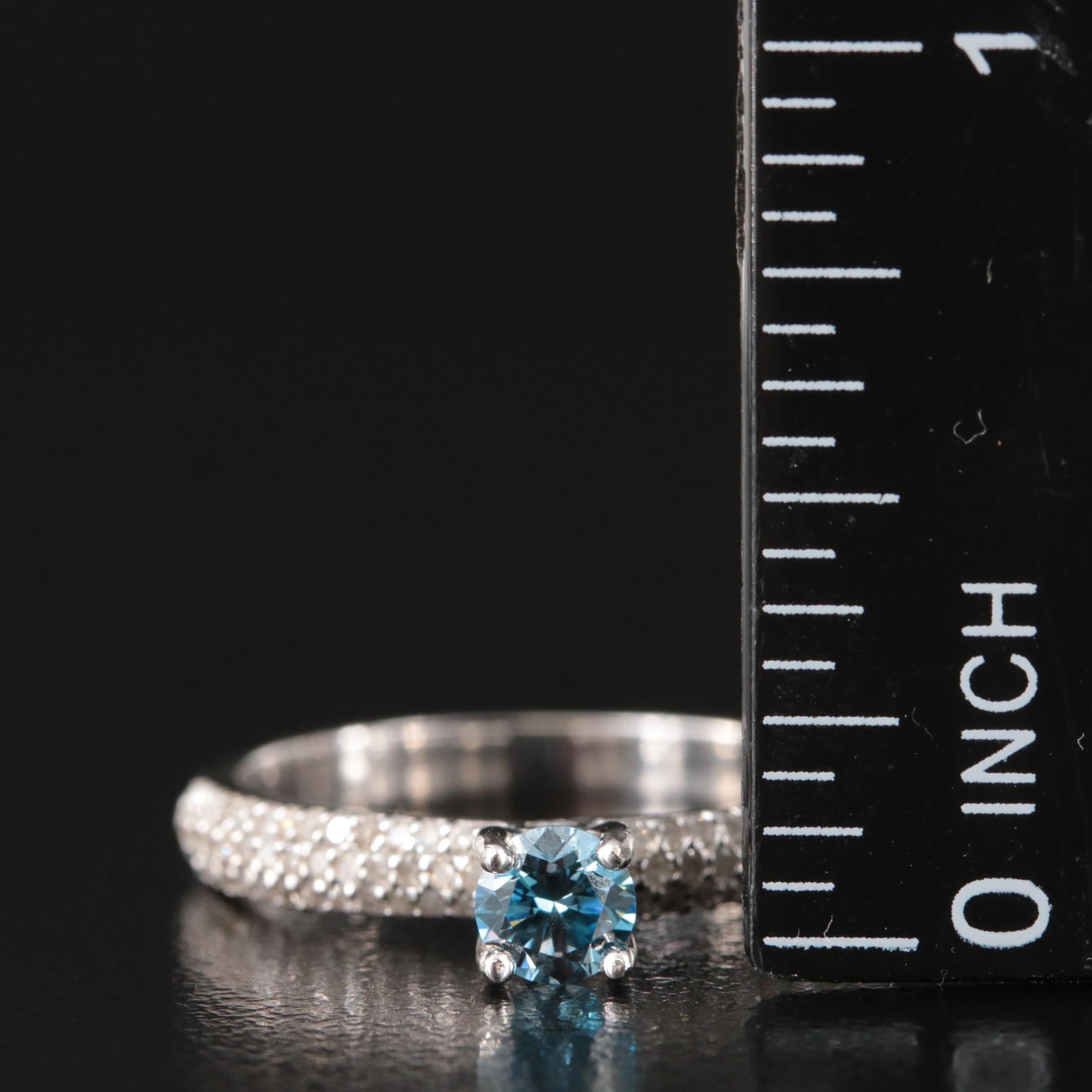 14K 0.78 CTW Diamond Ring with Pavé Accents and Fancy Blue Center