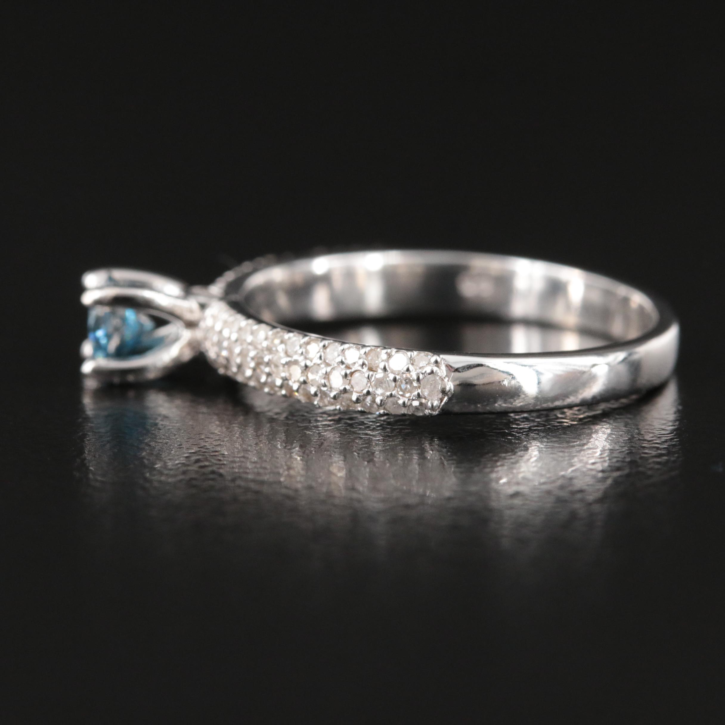 14K 0.78 CTW Diamond Ring with Pavé Accents and Fancy Blue Center