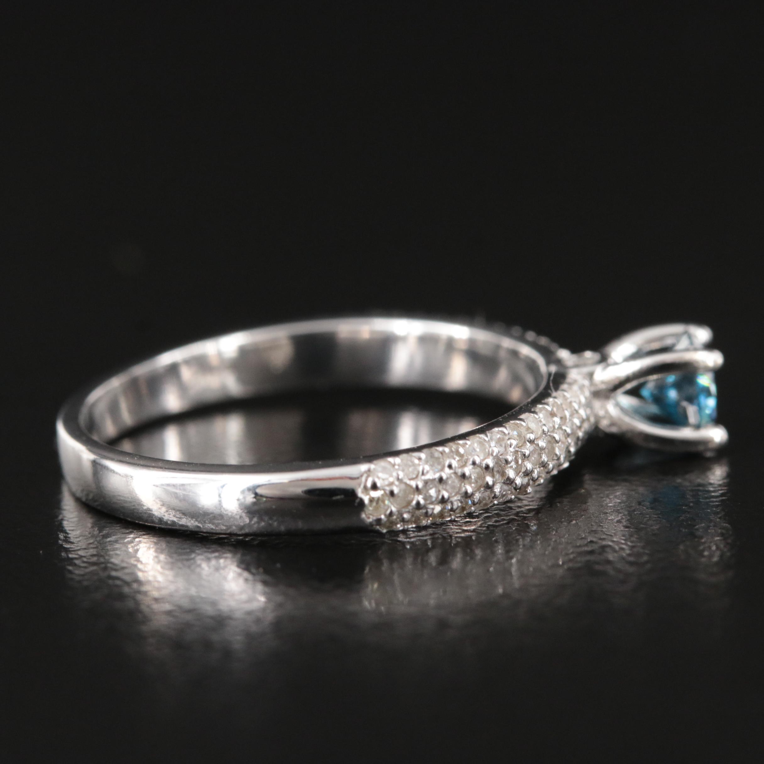 14K 0.78 CTW Diamond Ring with Pavé Accents and Fancy Blue Center