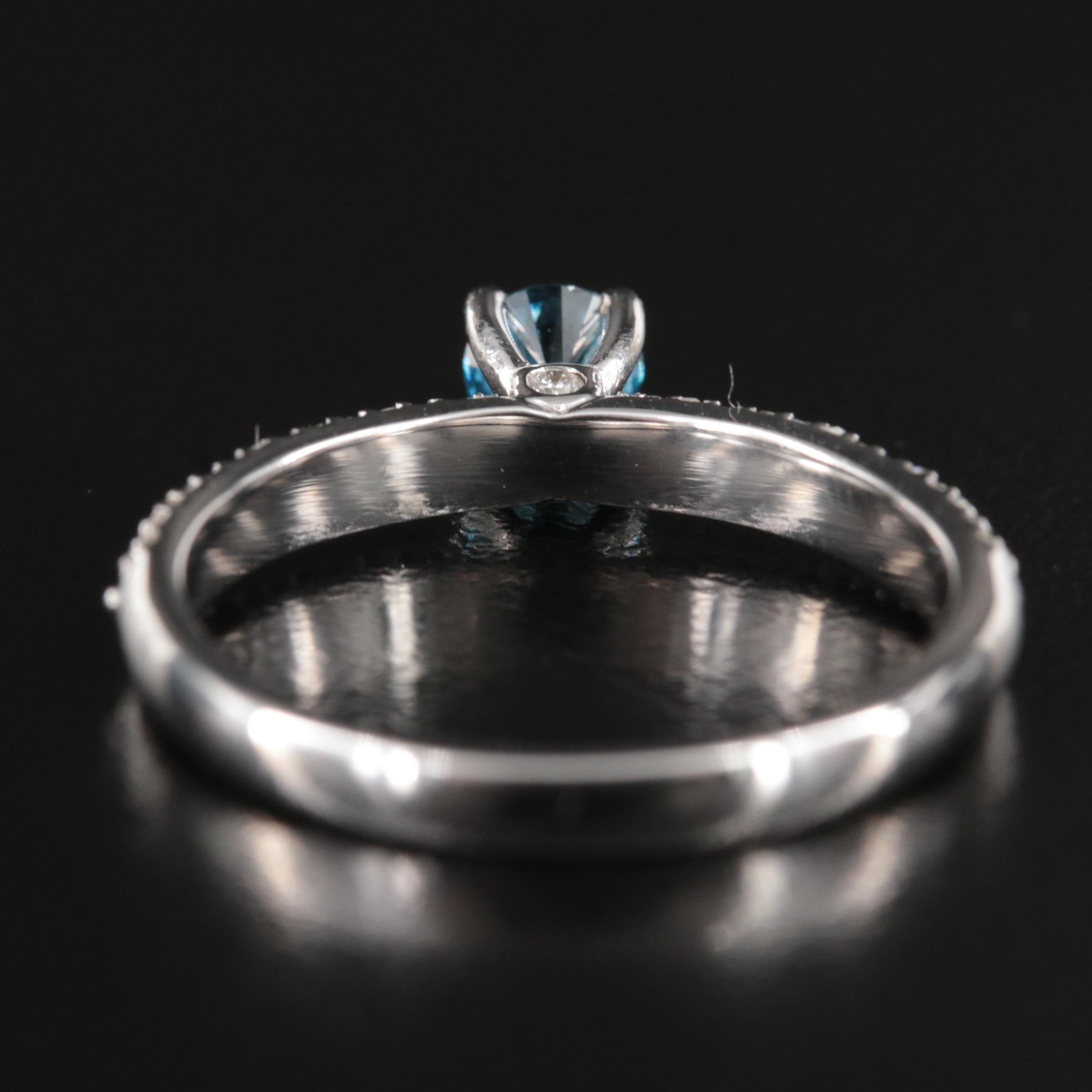 14K 0.78 CTW Diamond Ring with Pavé Accents and Fancy Blue Center