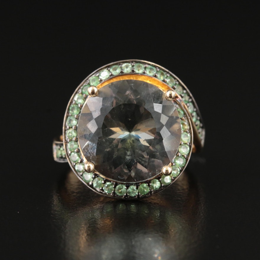 14K Quartz and Diopside Swirl Ring