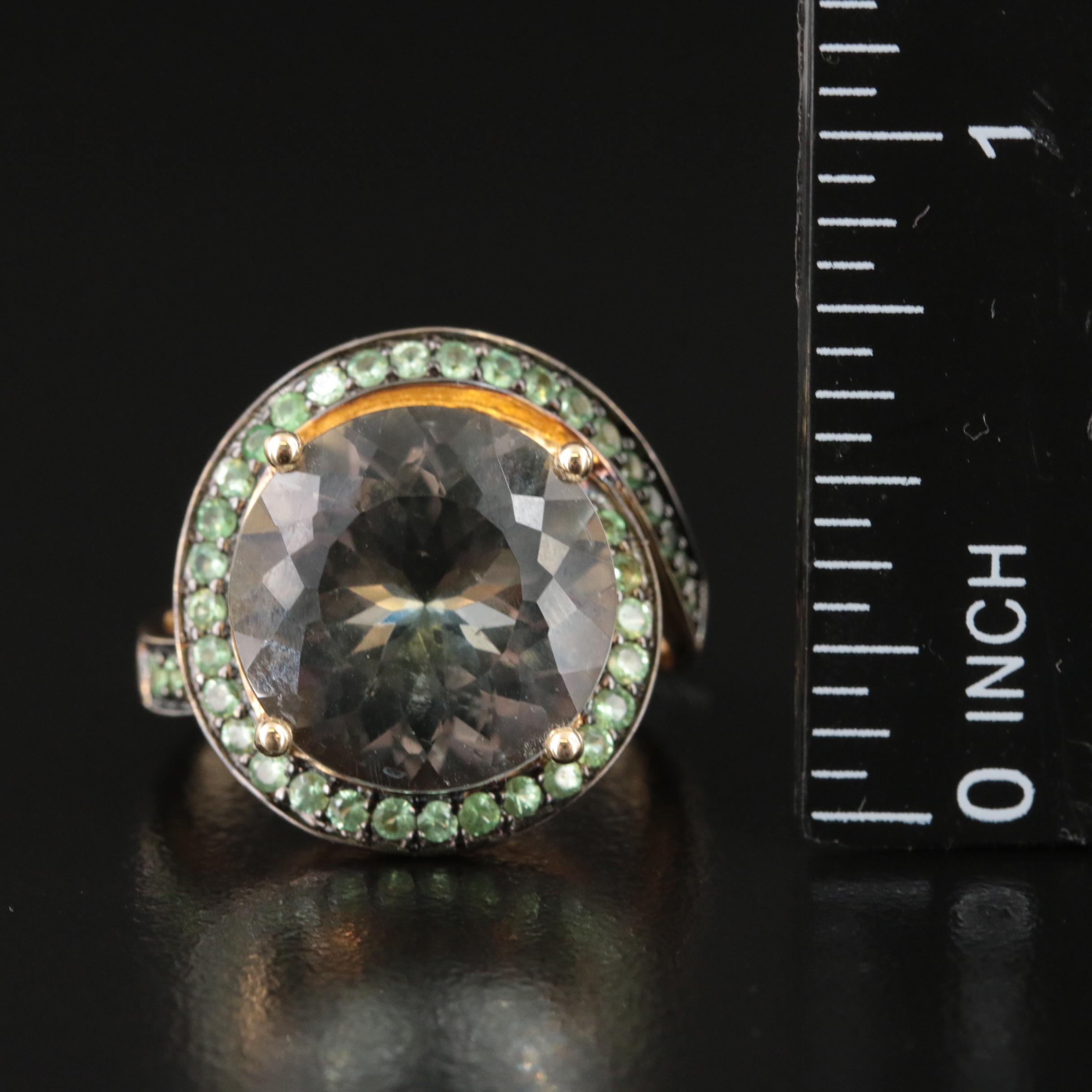 14K Quartz and Diopside Swirl Ring
