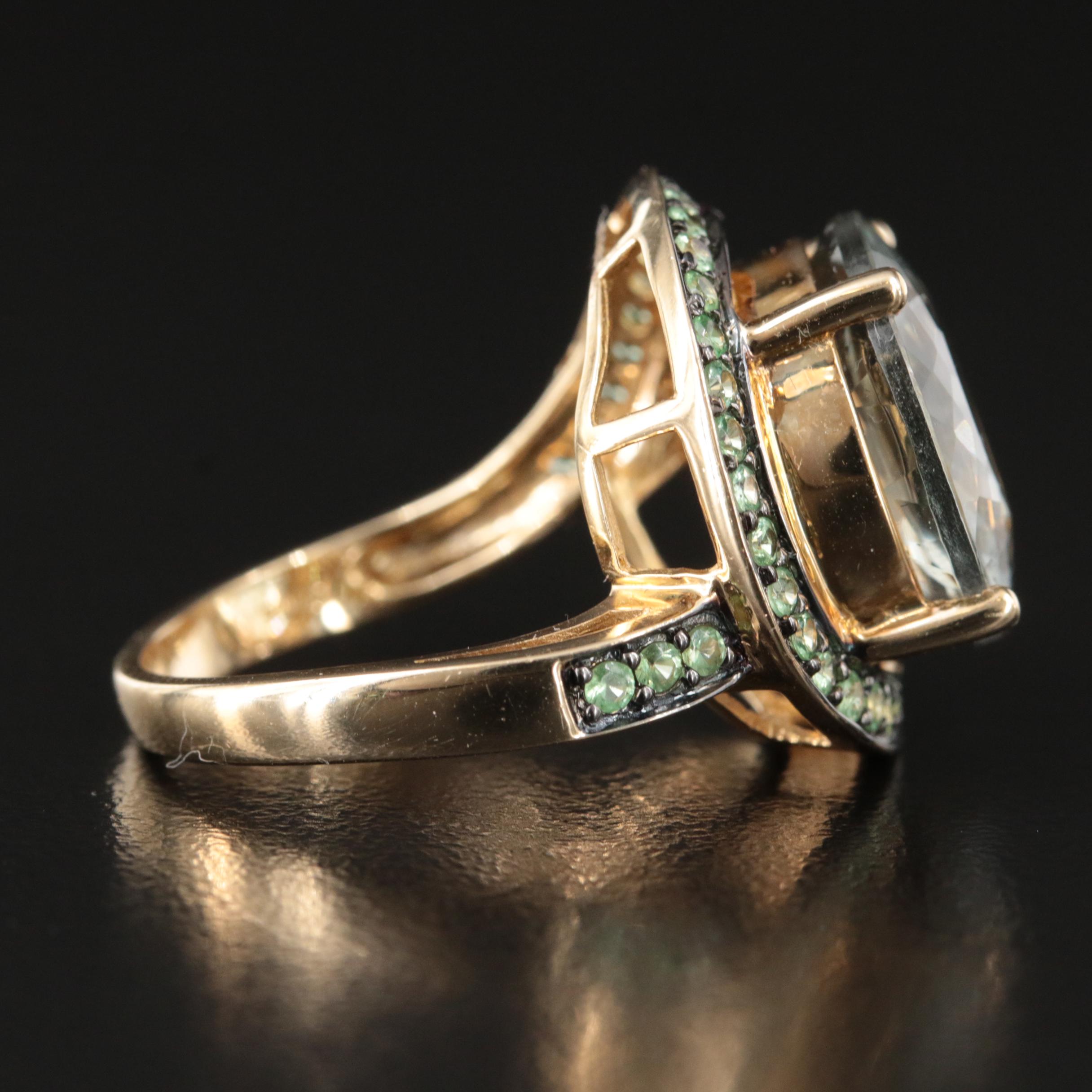 14K Quartz and Diopside Swirl Ring