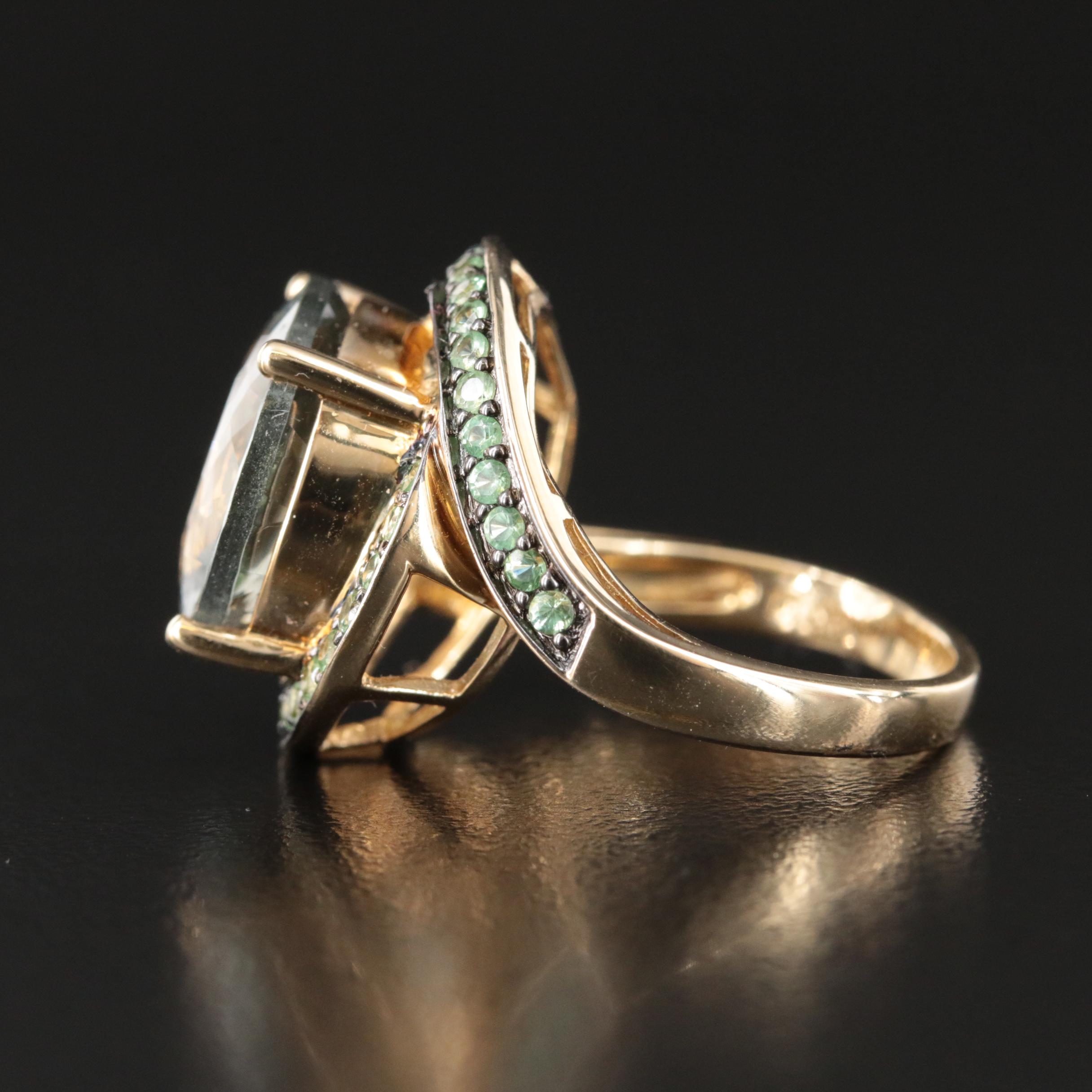 14K Quartz and Diopside Swirl Ring