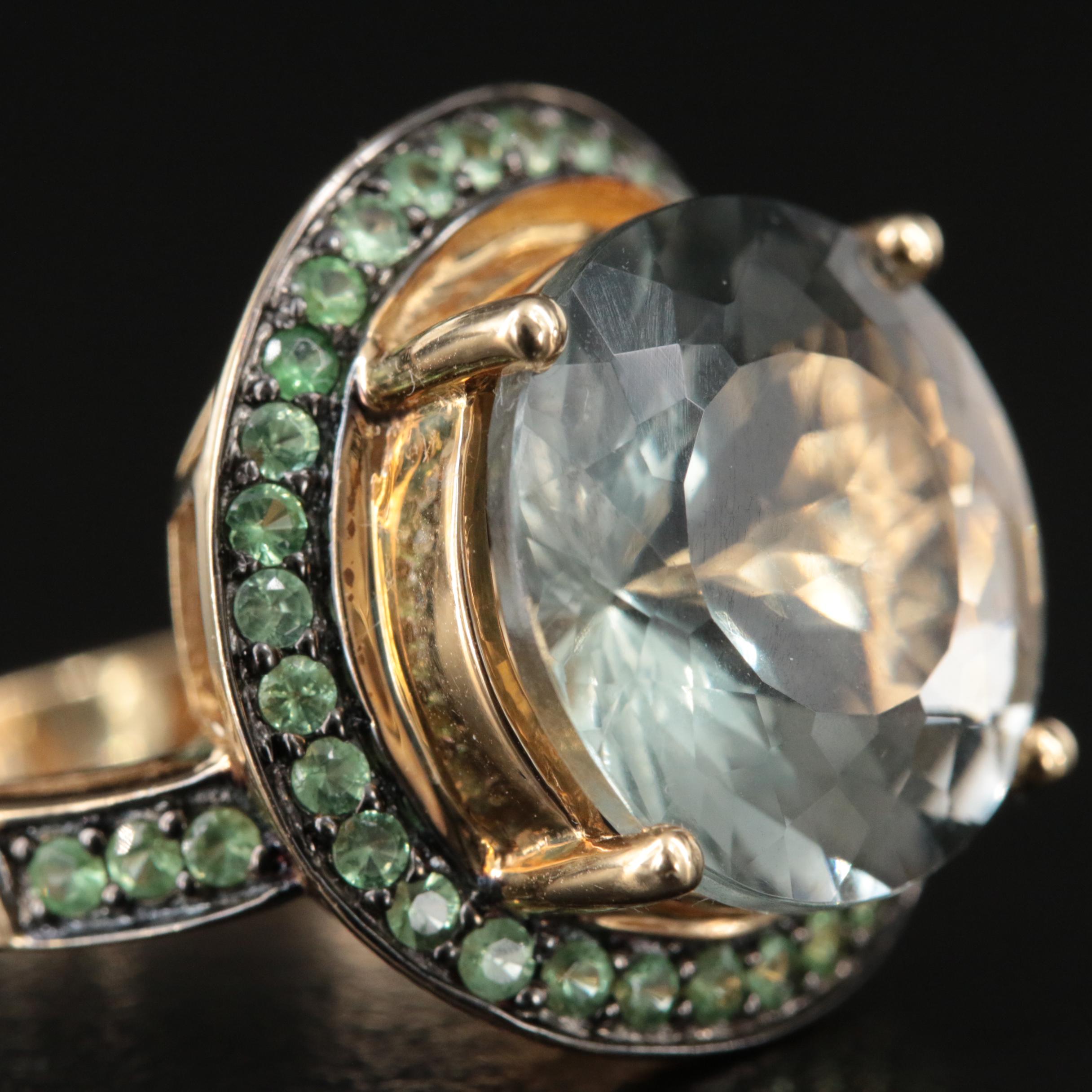 14K Quartz and Diopside Swirl Ring
