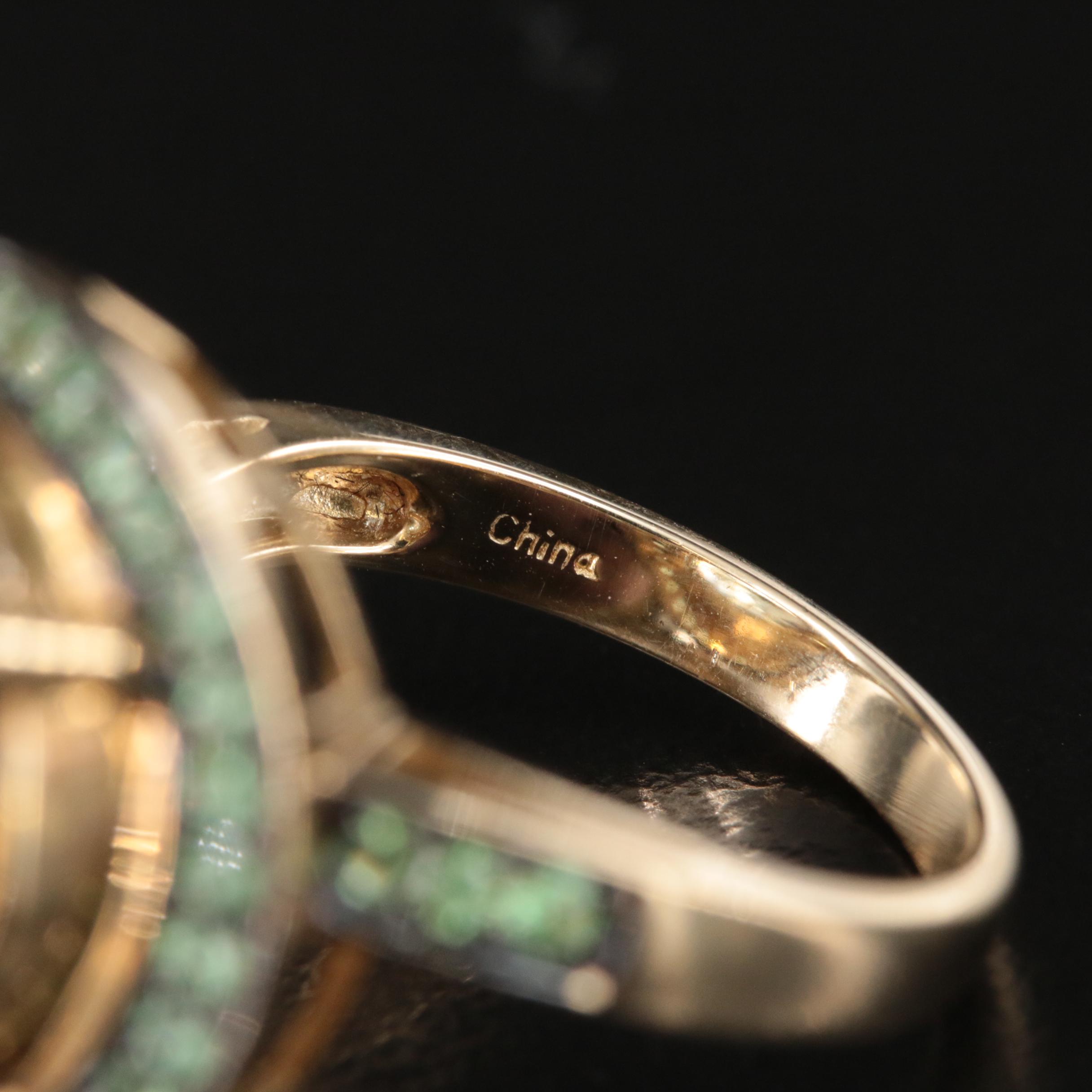 14K Quartz and Diopside Swirl Ring