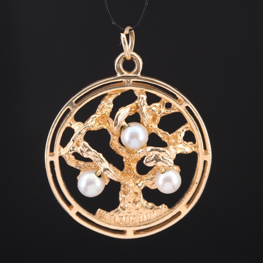 Vintage 14K Pearl Tree of Life Pendant