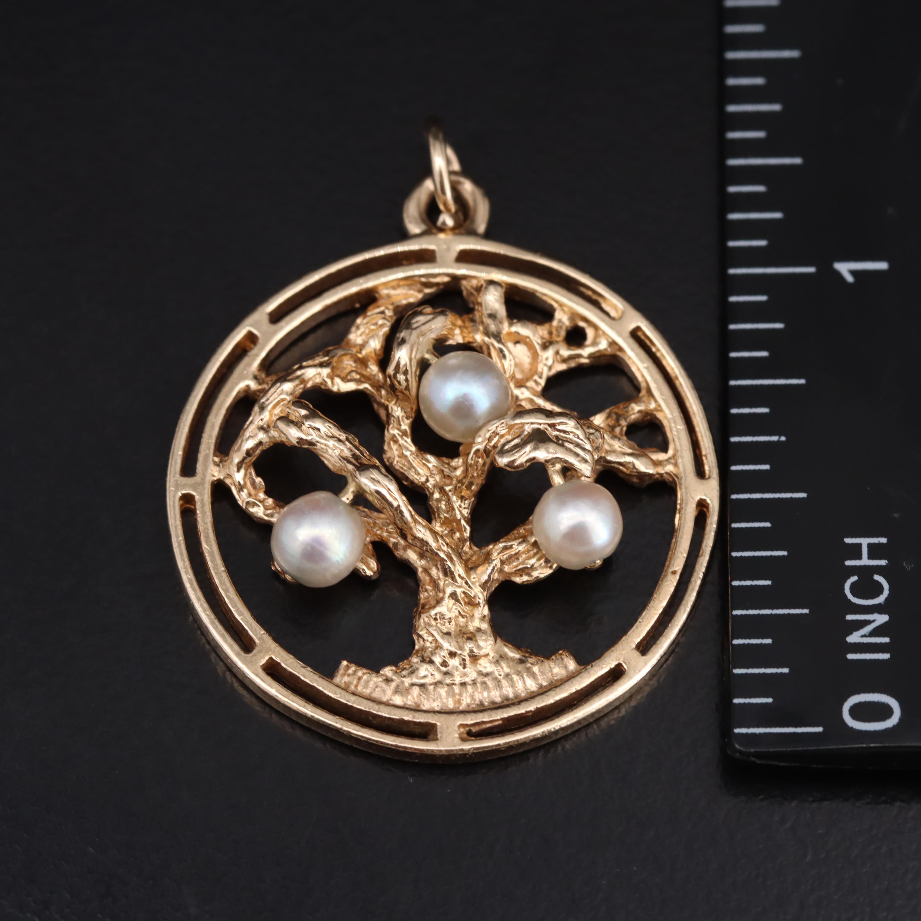 Vintage 14K Pearl Tree of Life Pendant