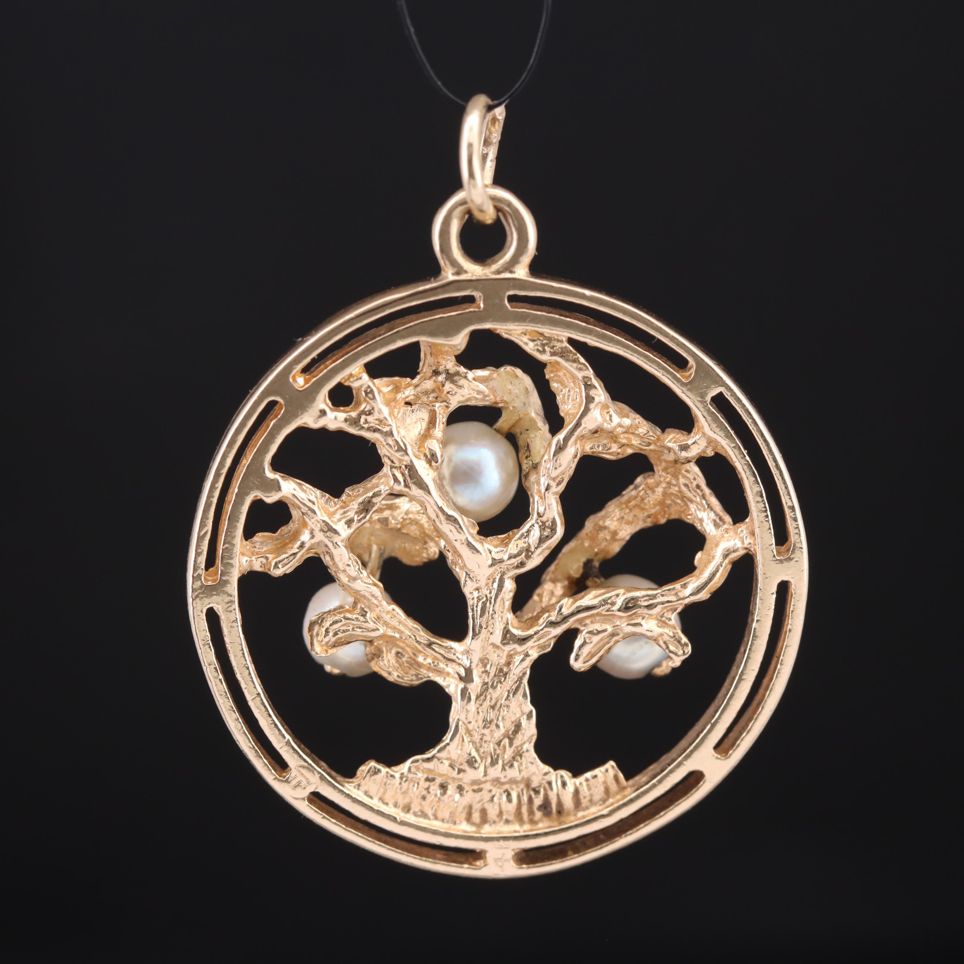 Vintage 14K Pearl Tree of Life Pendant