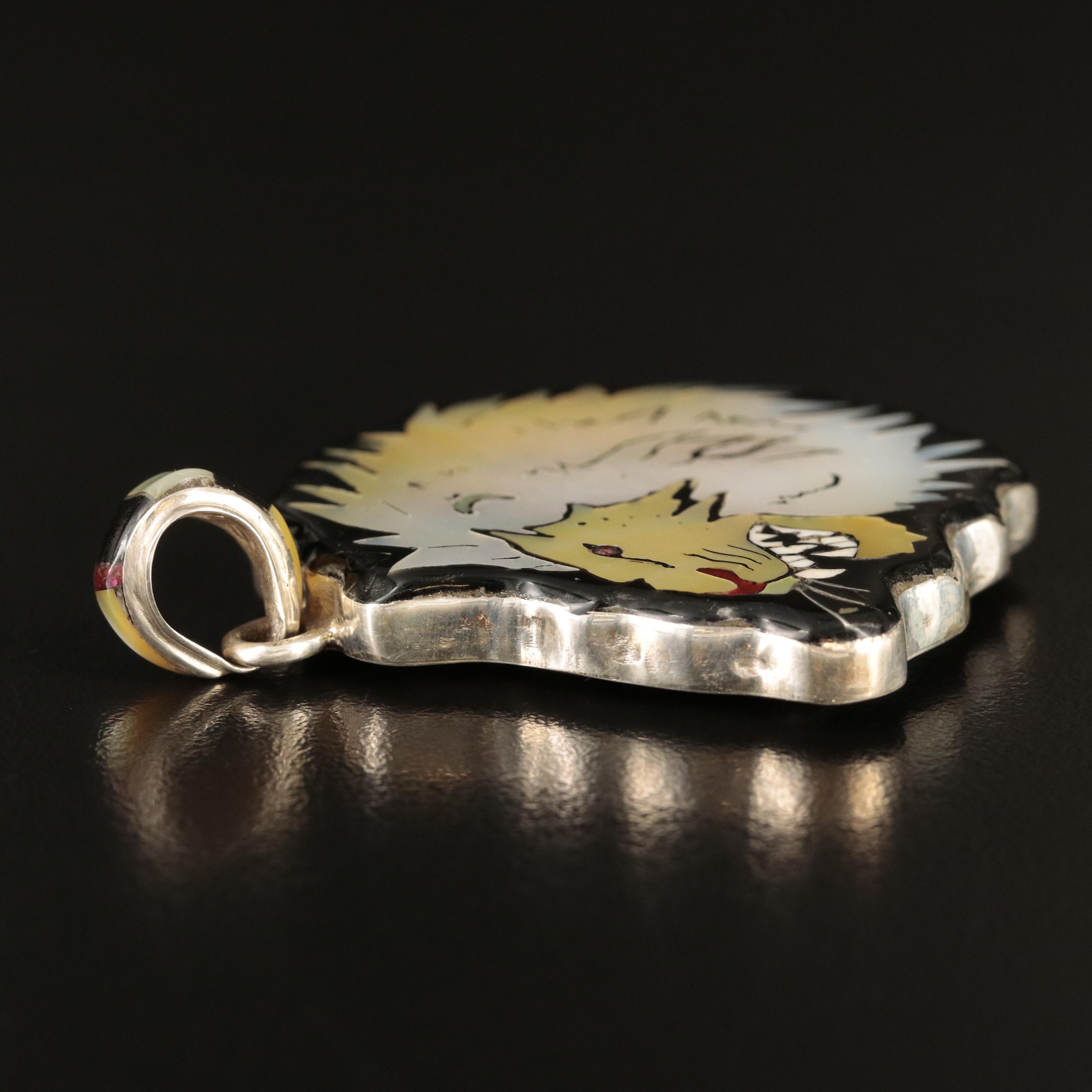 Southwestern Sterling Mother-of-Pearl and Abalone Lion Reversible Inlay Pendant