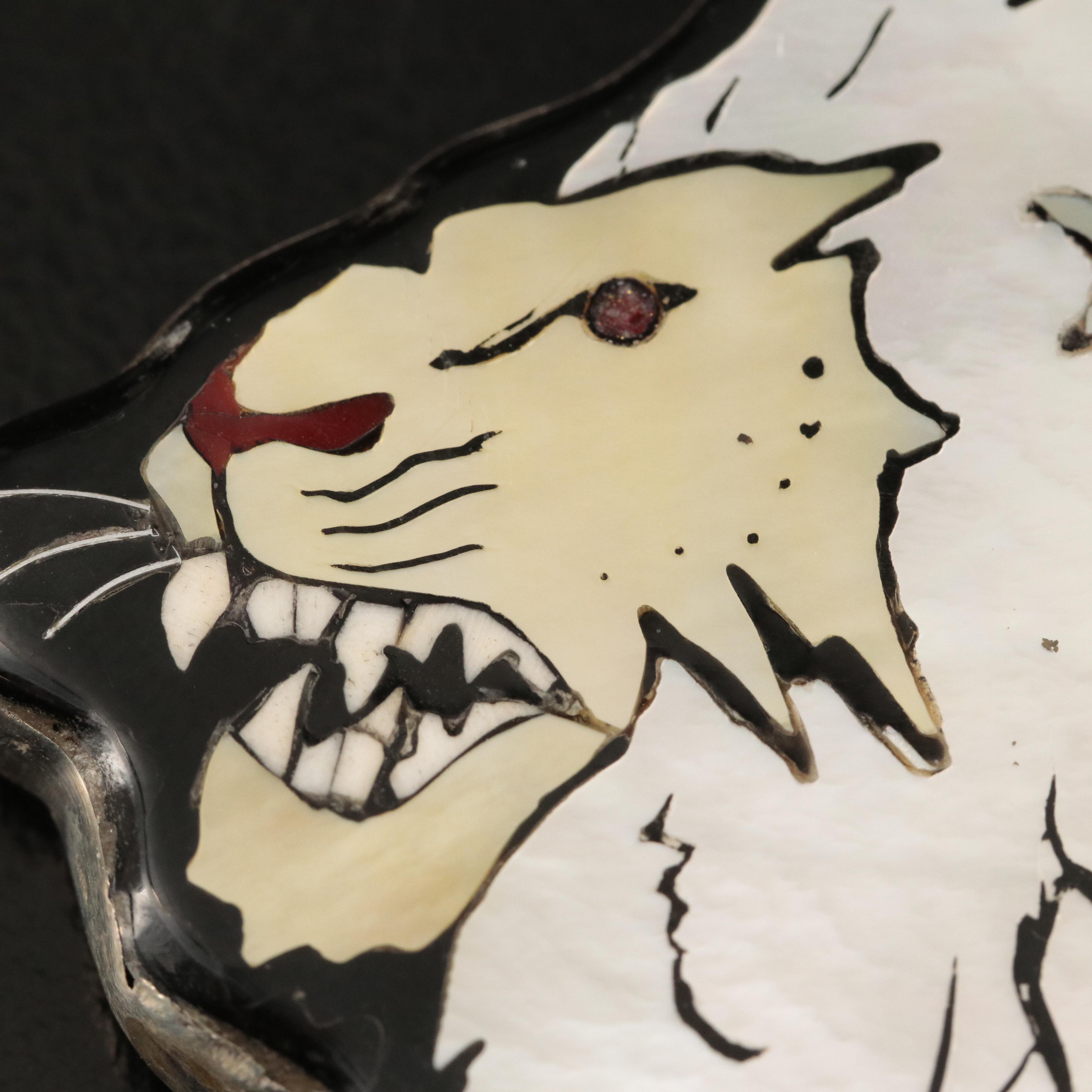 Southwestern Sterling Mother-of-Pearl and Abalone Lion Reversible Inlay Pendant