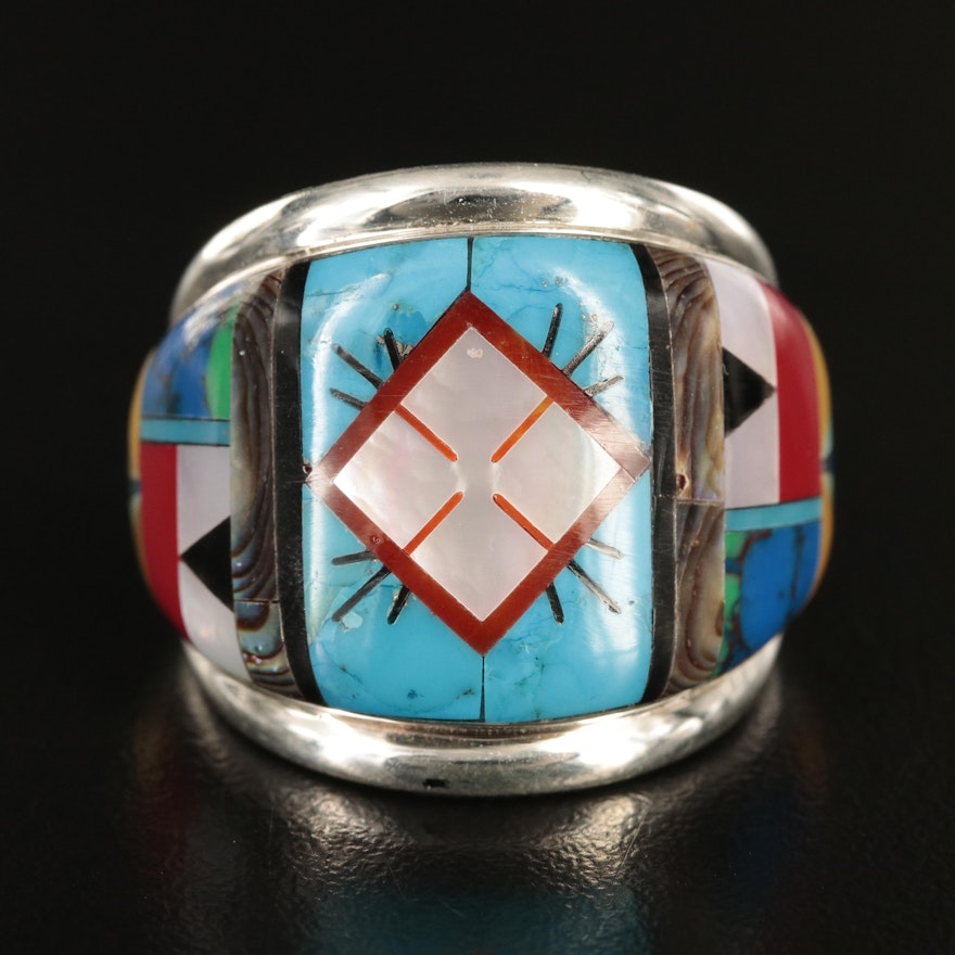 Southwestern Sterling Mother-of-Pearl and Abalone Inlay Ring
