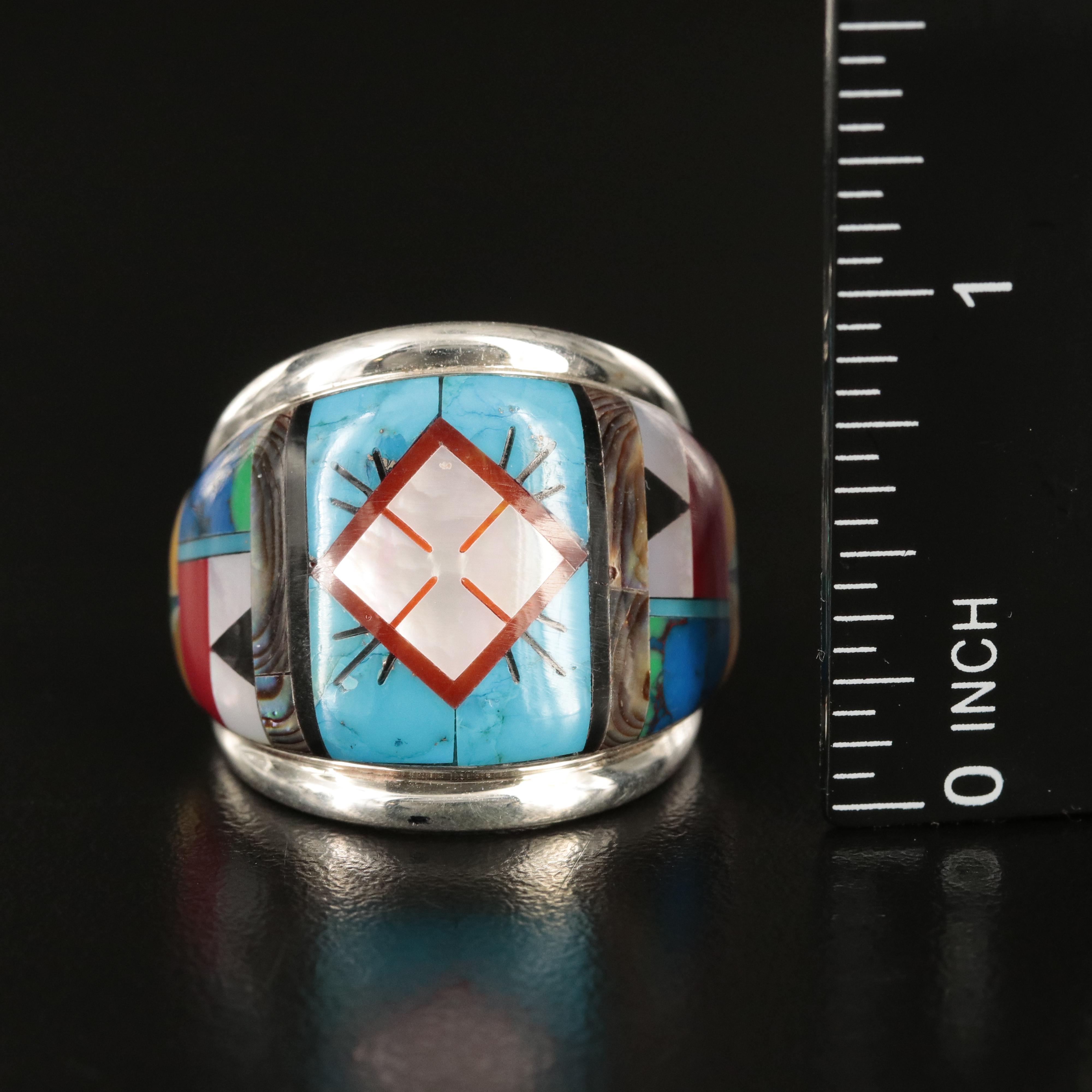 Southwestern Sterling Mother-of-Pearl and Abalone Inlay Ring
