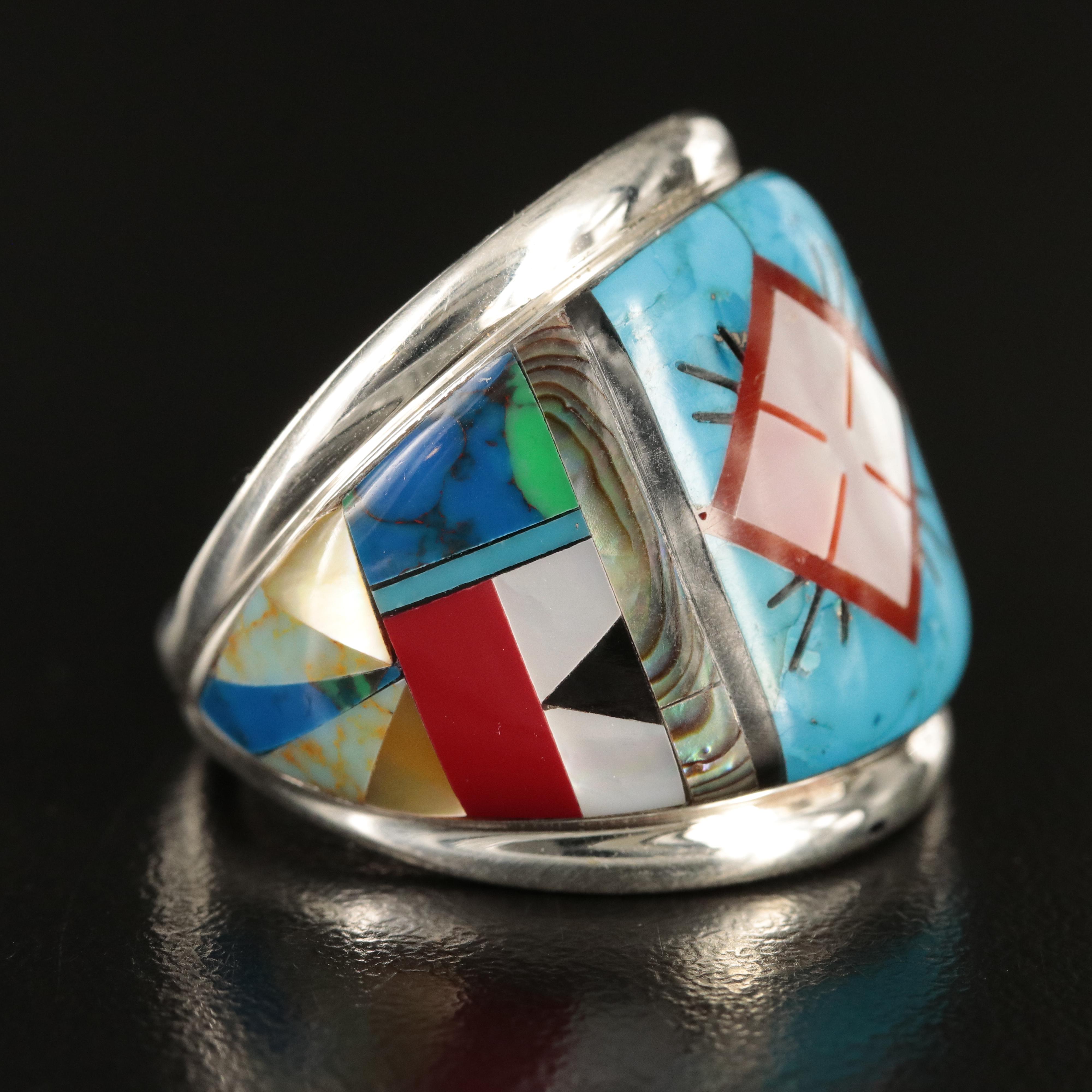 Southwestern Sterling Mother-of-Pearl and Abalone Inlay Ring