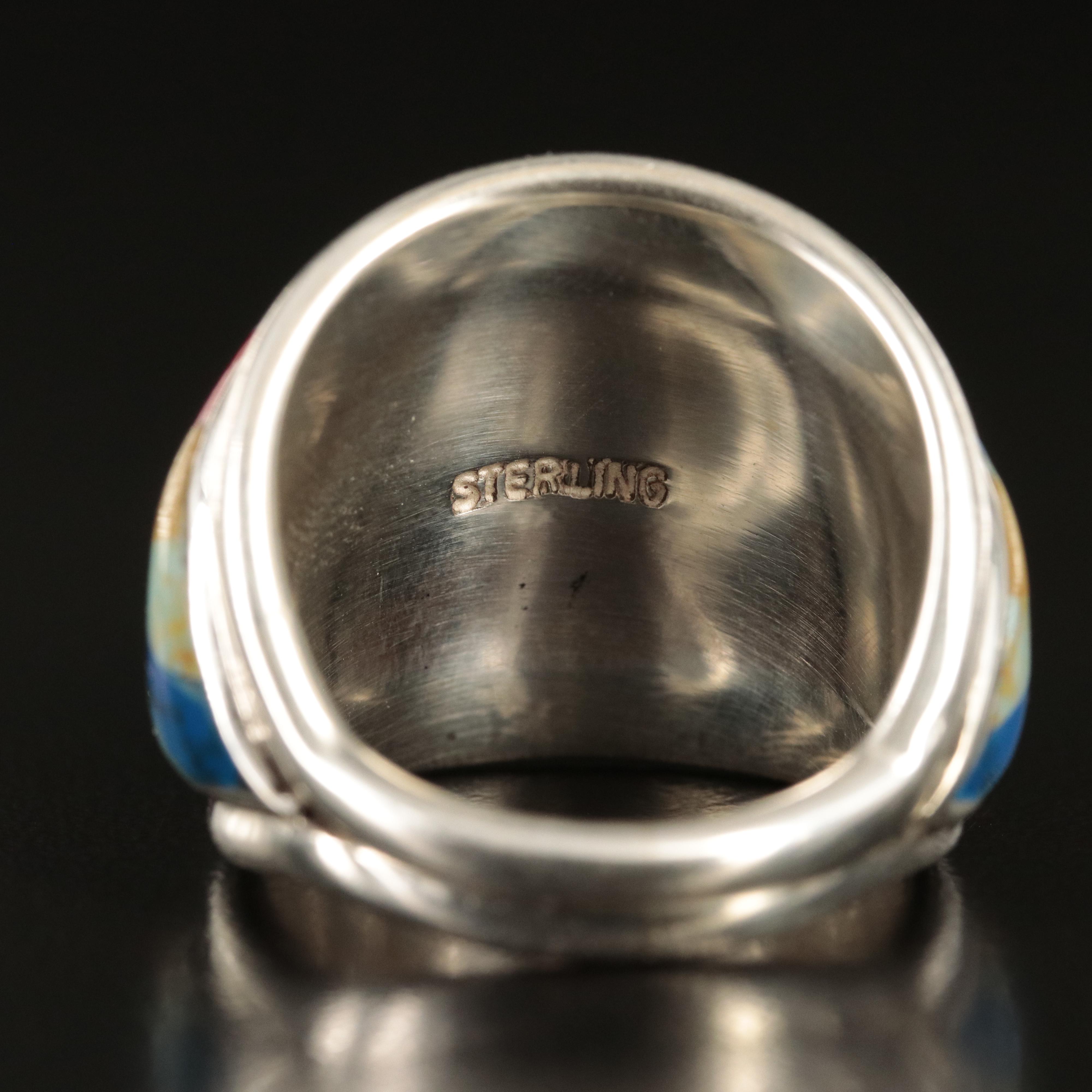 Southwestern Sterling Mother-of-Pearl and Abalone Inlay Ring