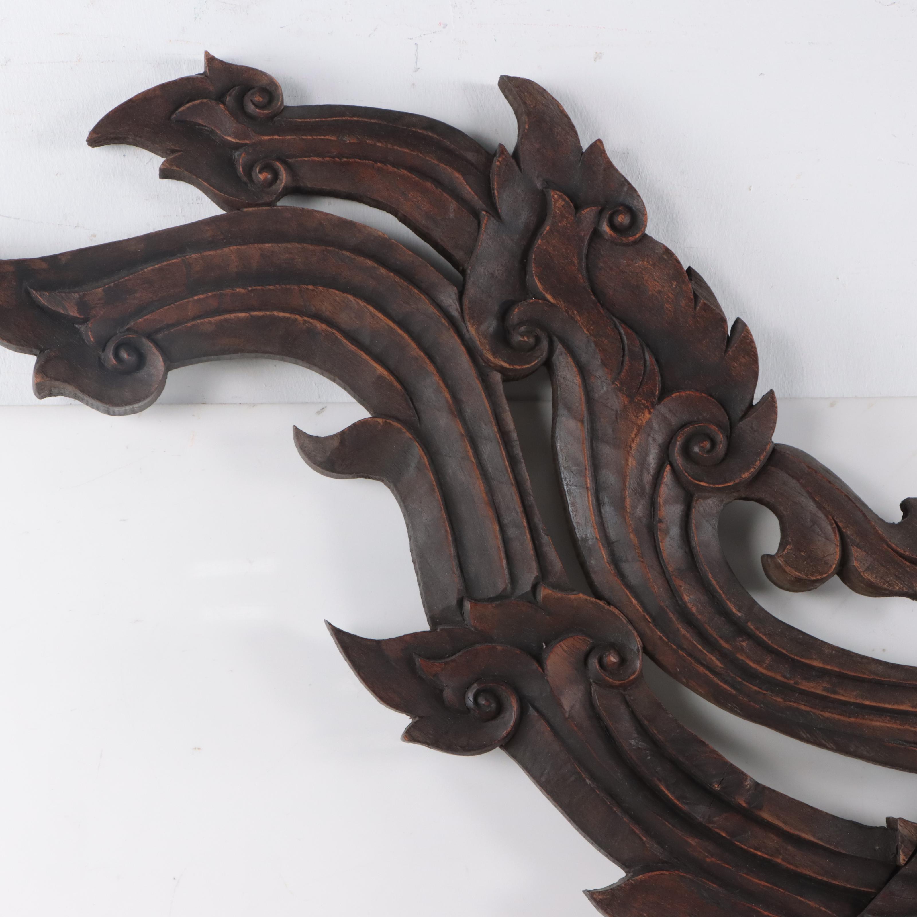 Thai Hand-Carved Wood Kalae Roof Ornament
