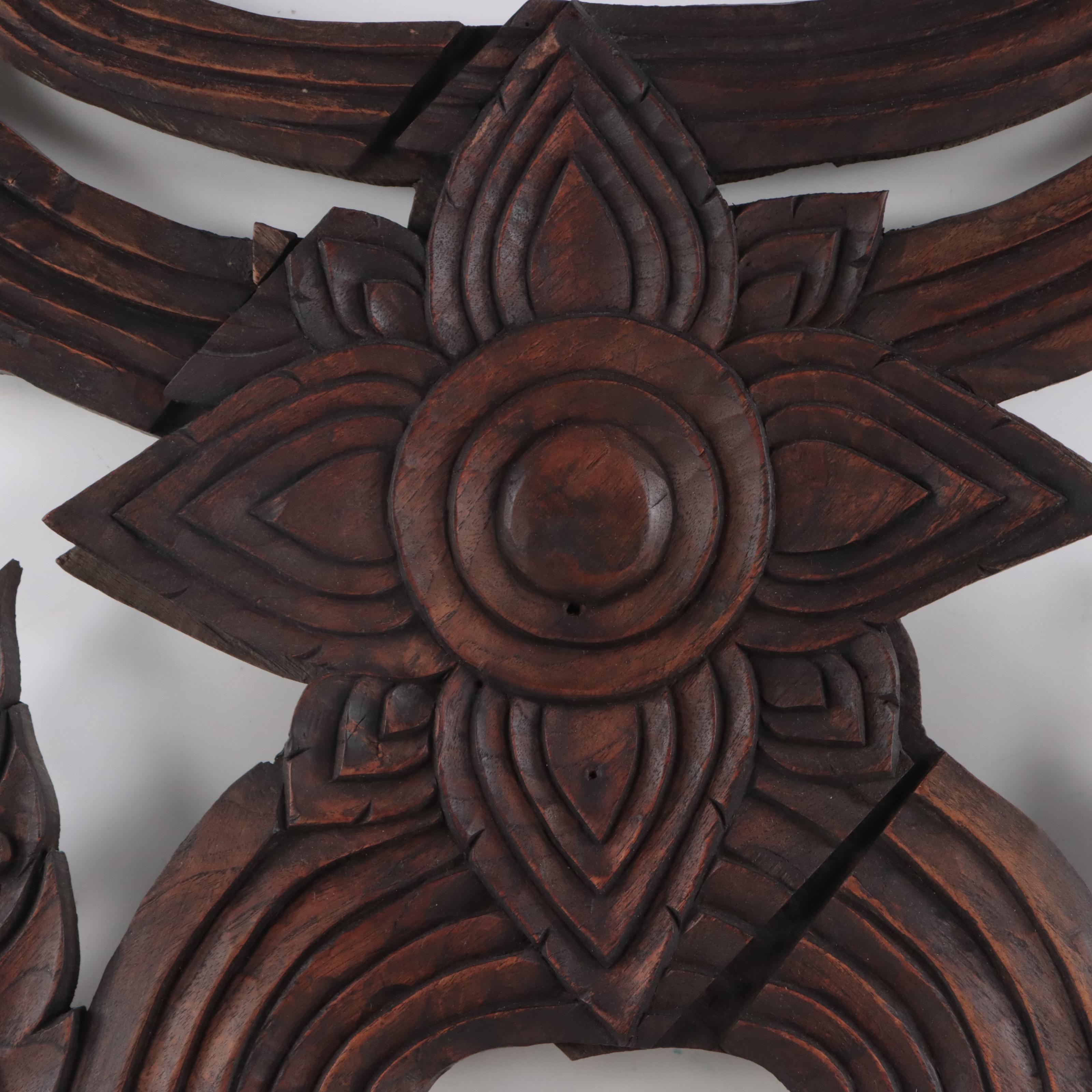 Thai Hand-Carved Wood Kalae Roof Ornament