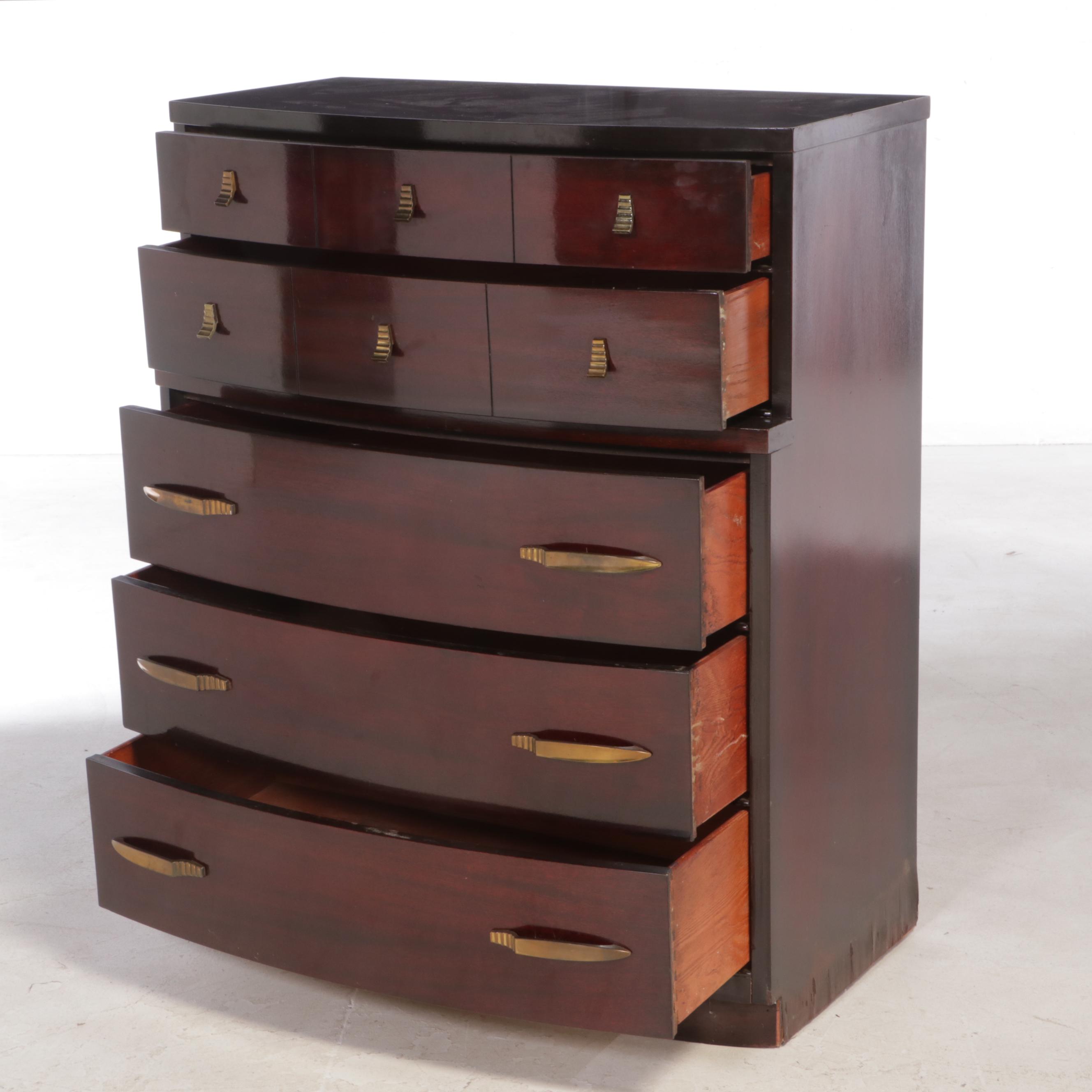 Art Deco Mahogany Five-Drawer Bowfront Chest, Mid-20th Century