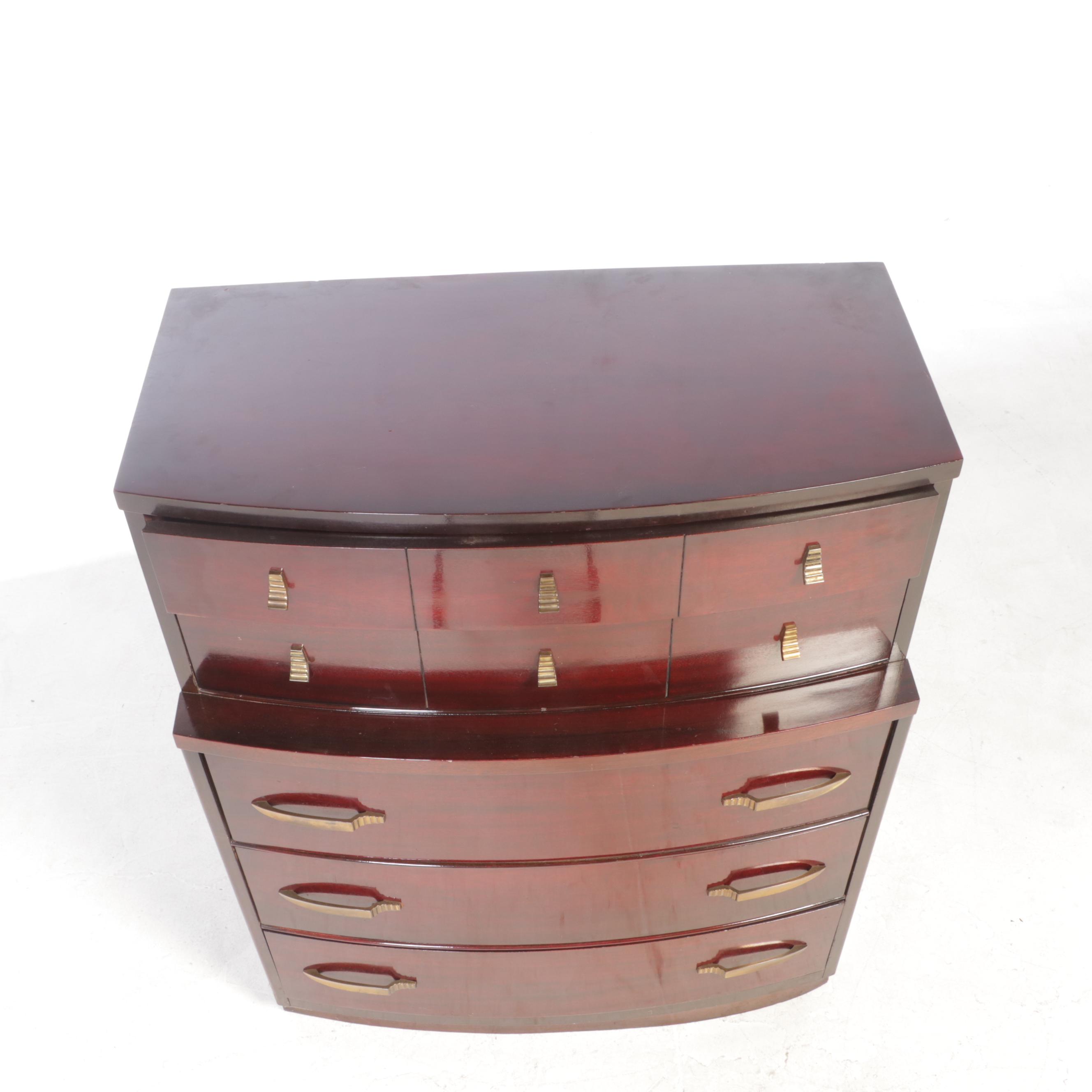 Art Deco Mahogany Five-Drawer Bowfront Chest, Mid-20th Century