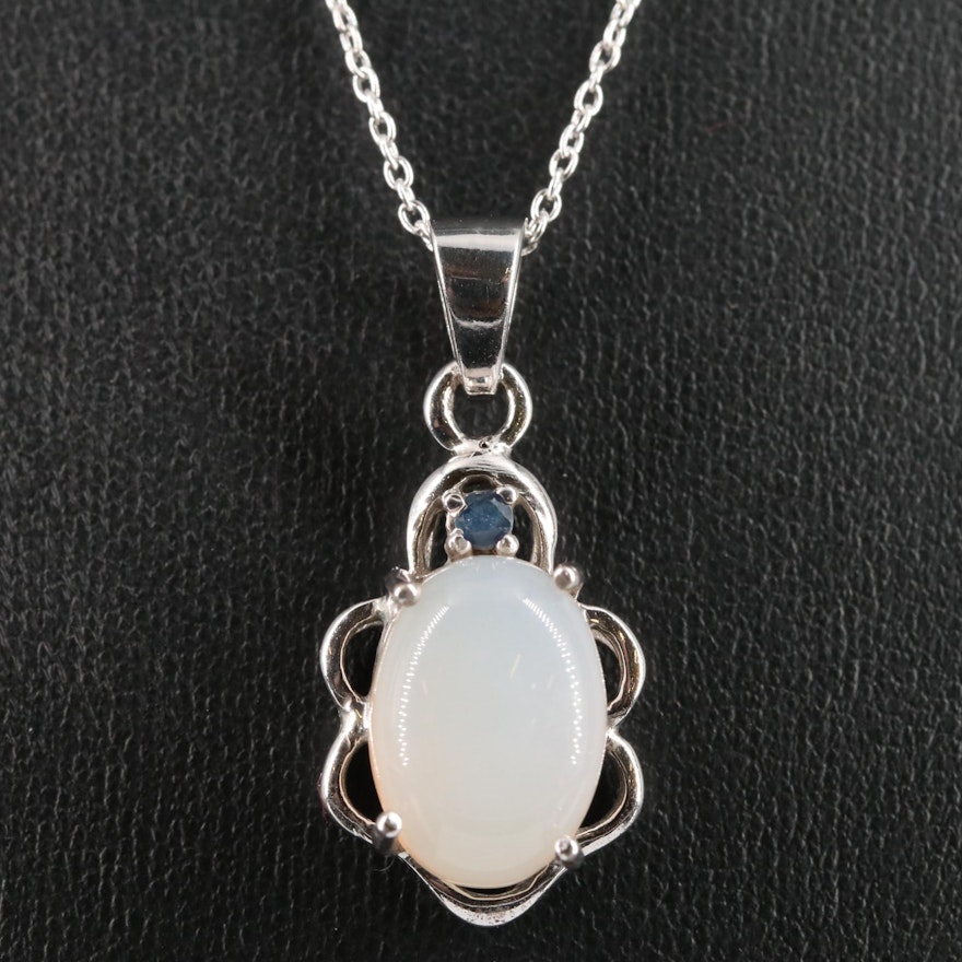 Sterling Moonstone and Sapphire Pendant Necklace