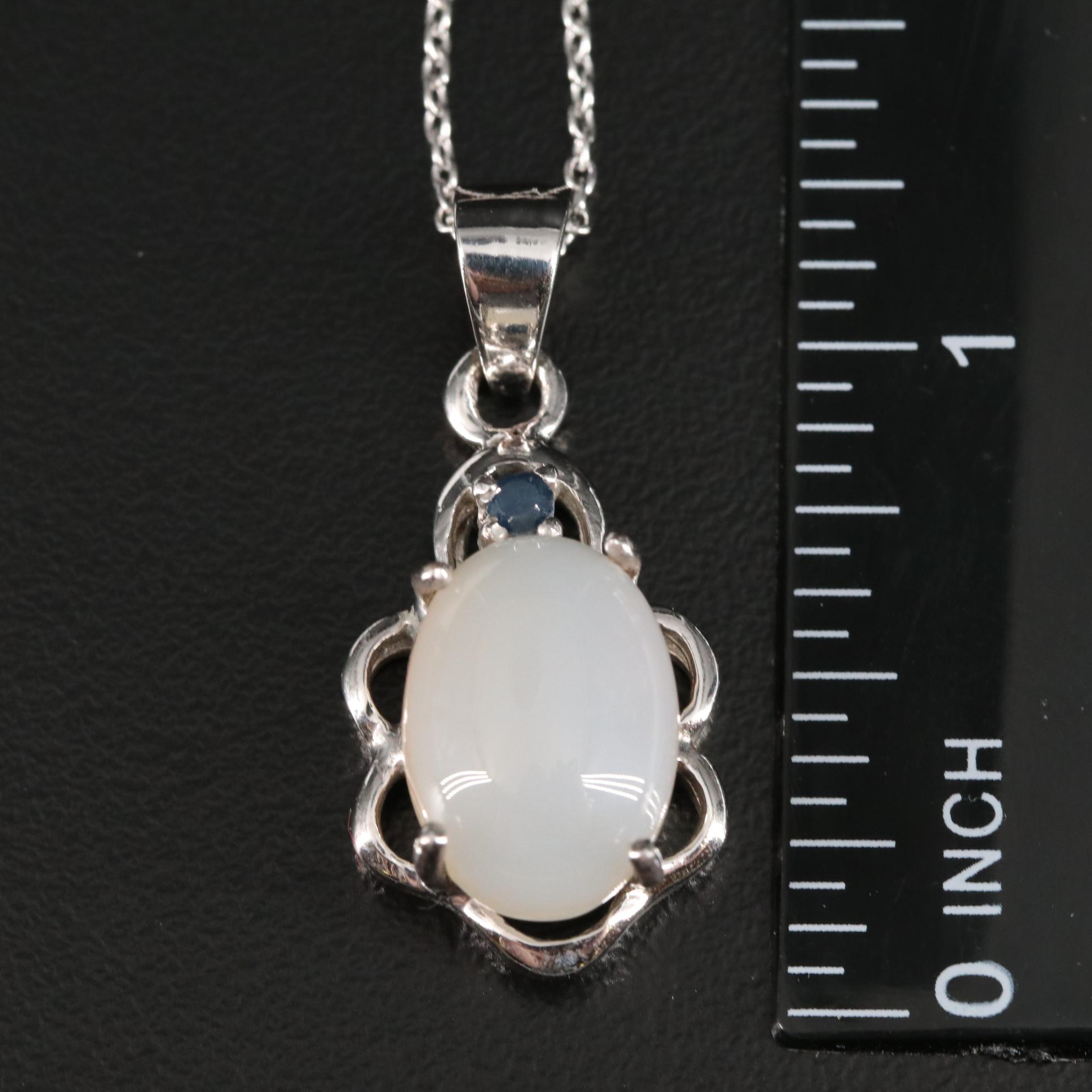 Sterling Moonstone and Sapphire Pendant Necklace