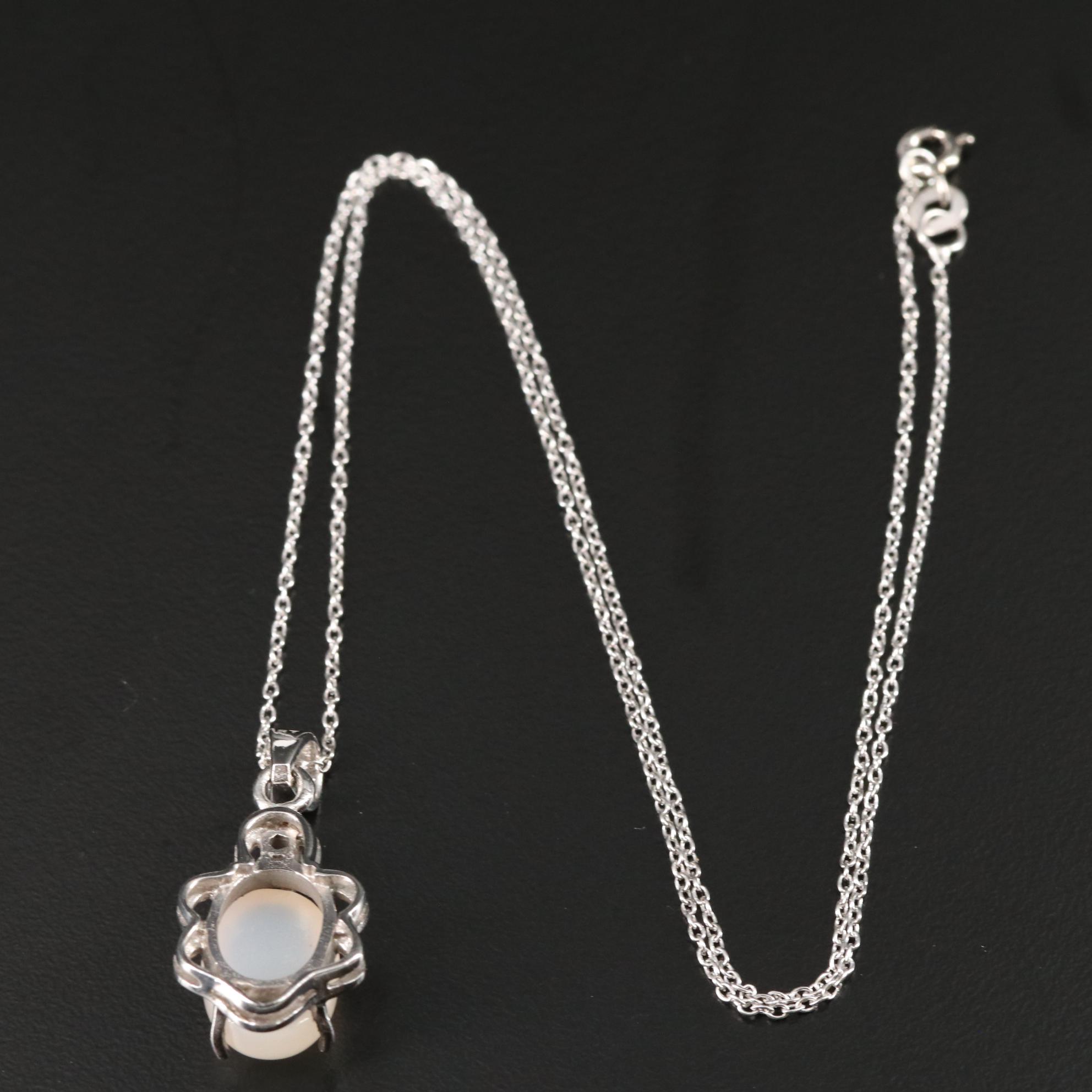 Sterling Moonstone and Sapphire Pendant Necklace