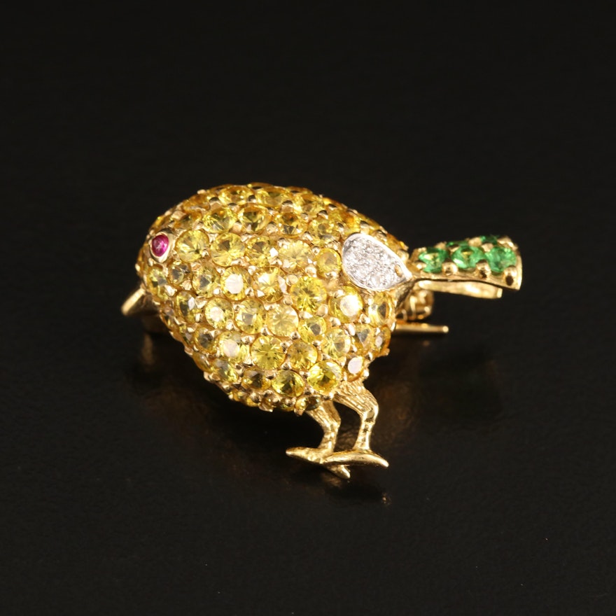 Le Vian 18K Sapphire, Tsavorite, Ruby and Diamond Chick Converter Brooch