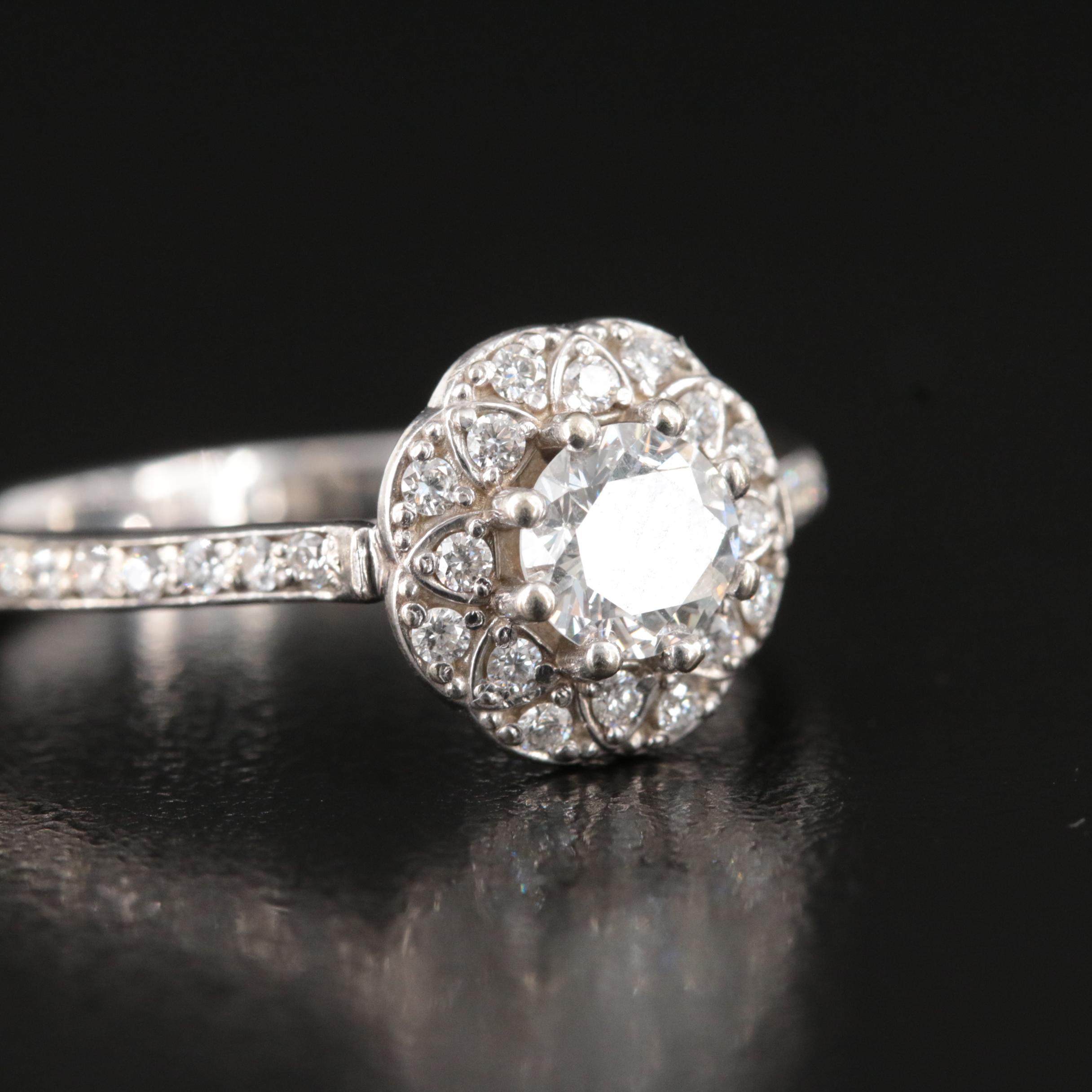 14K 1.01 CTW Diamond Floral Halo Ring