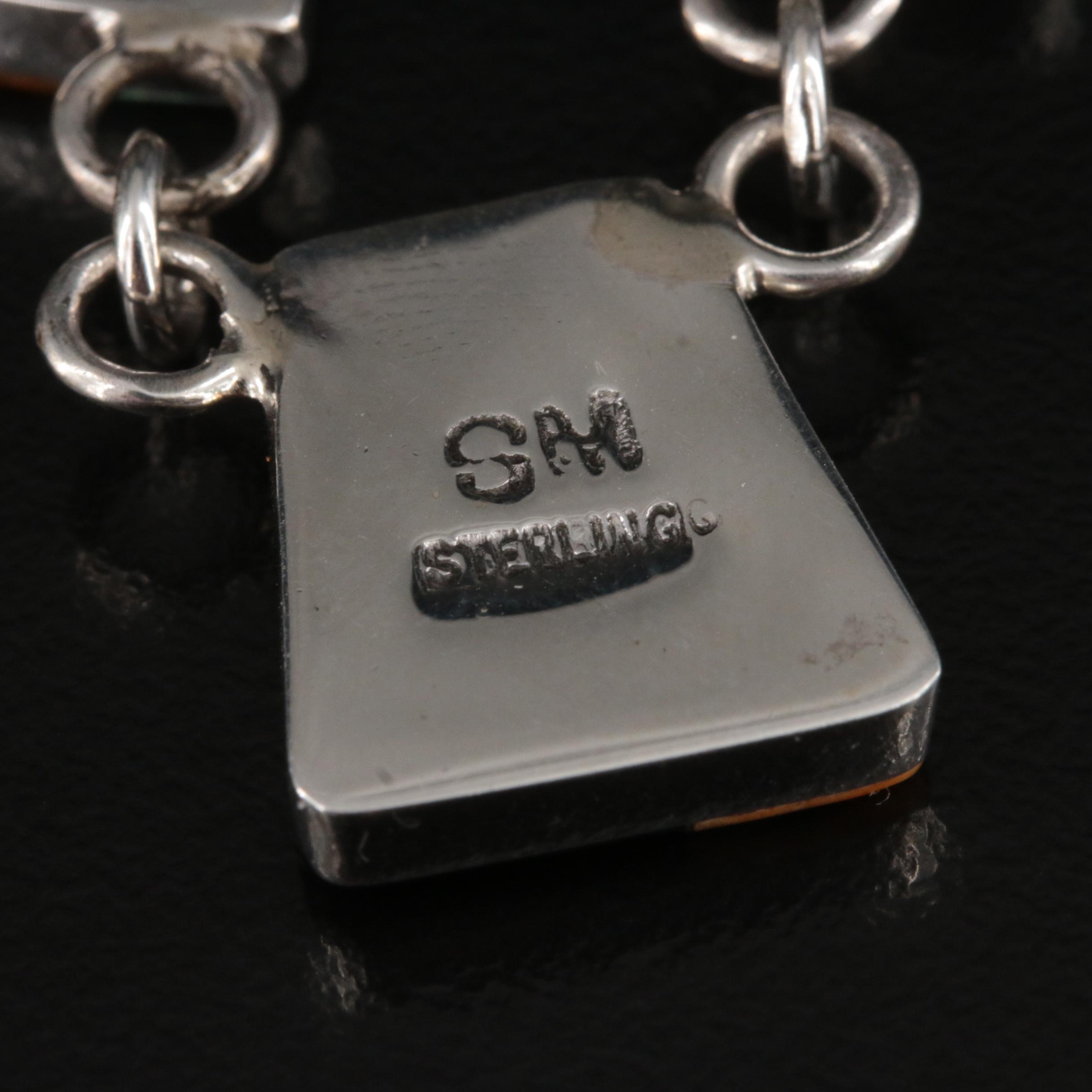 Southwestern Style Sterling Spiny Oyster, Faux Black Oynx and Opal Necklace