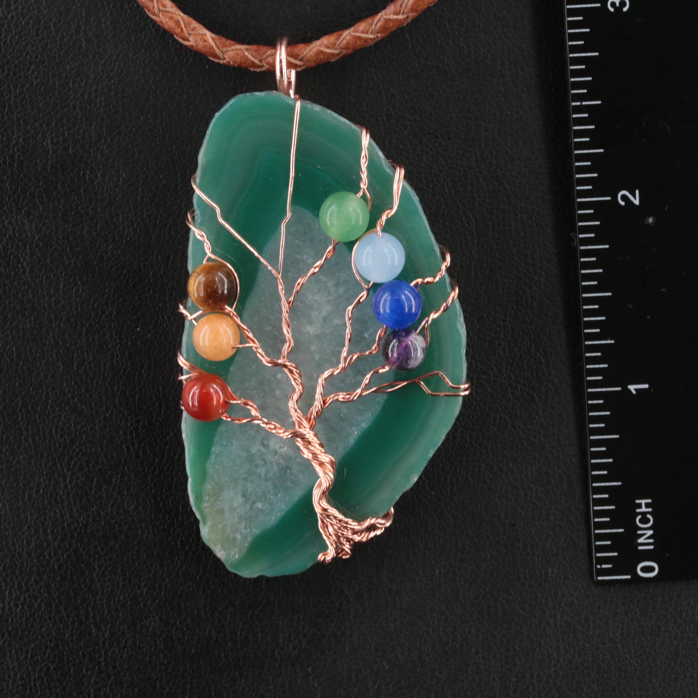 Sterling Agate, Amethyst and Quartz Chakra Tree Pendant Necklace