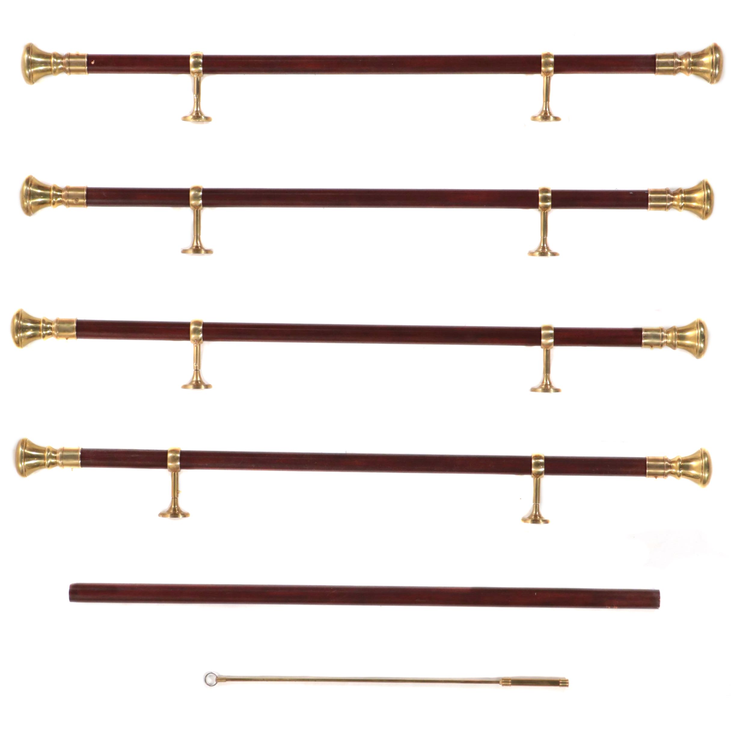 Ralph Lauren Home Mahogany Curtain Rods with Brass Finials and Brackets