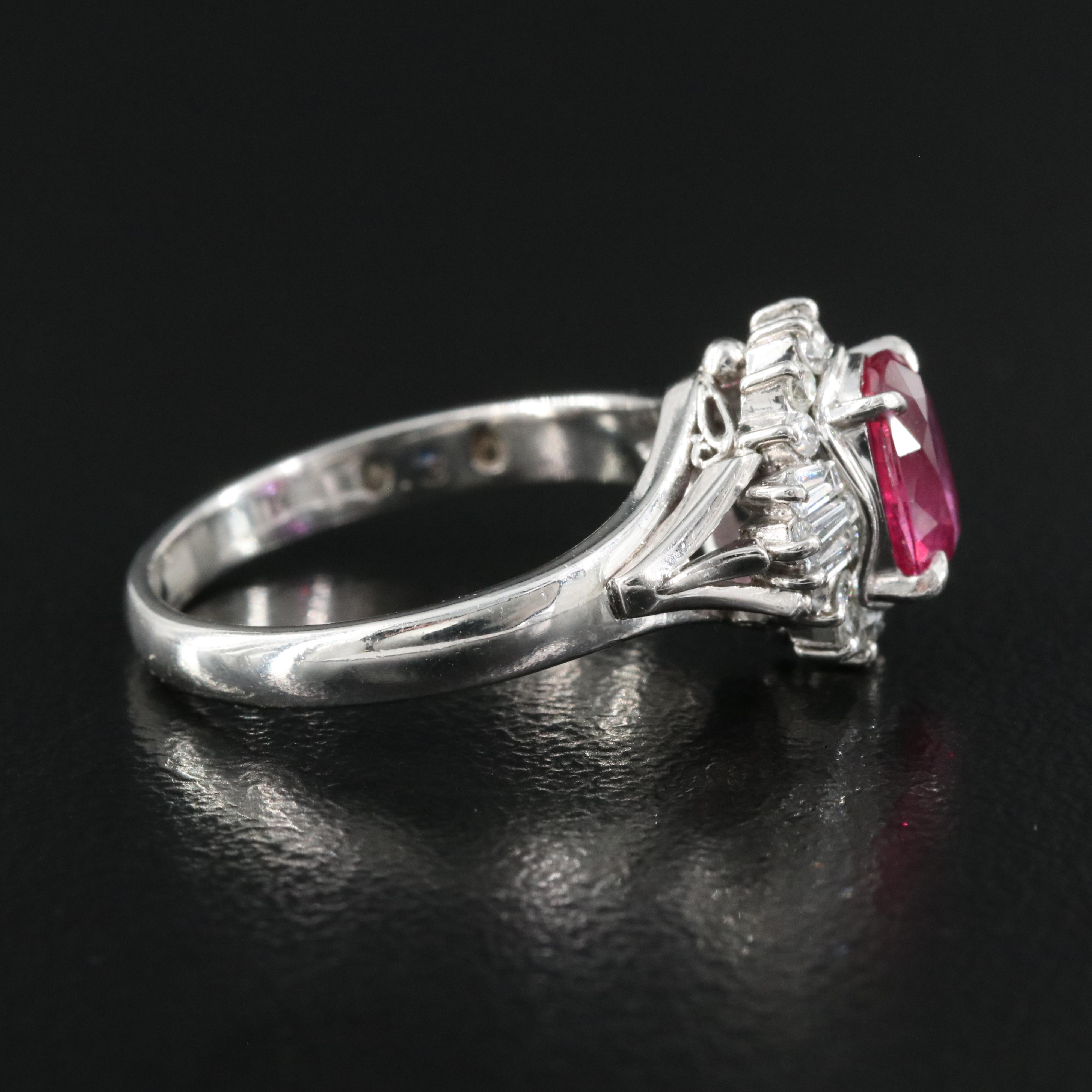 Platinum 1.11 CT Ruby and Diamond Ring with GIA Report