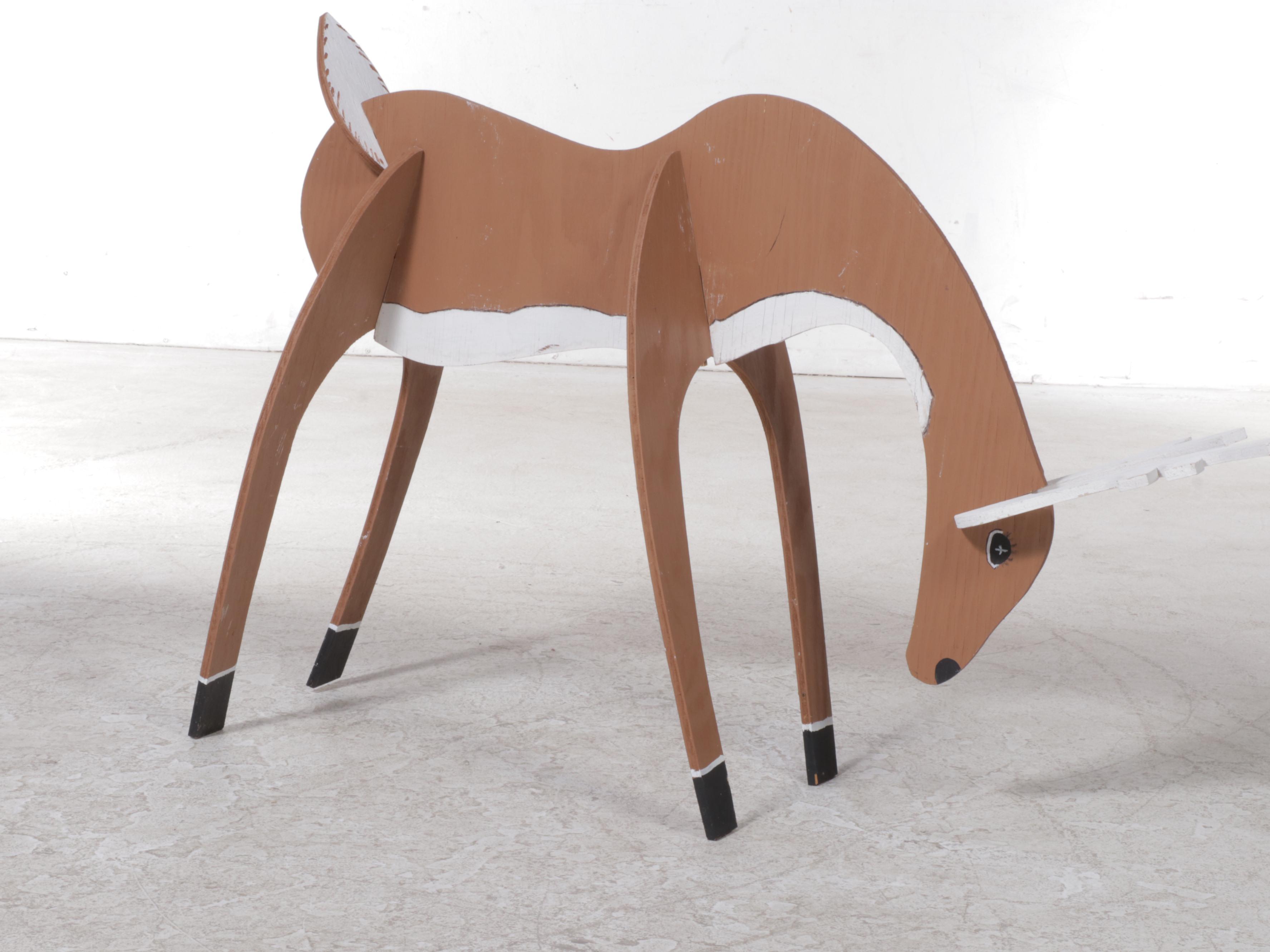 Santa Claus and Reindeer Paint-Decorated Plywood Yard Decorations