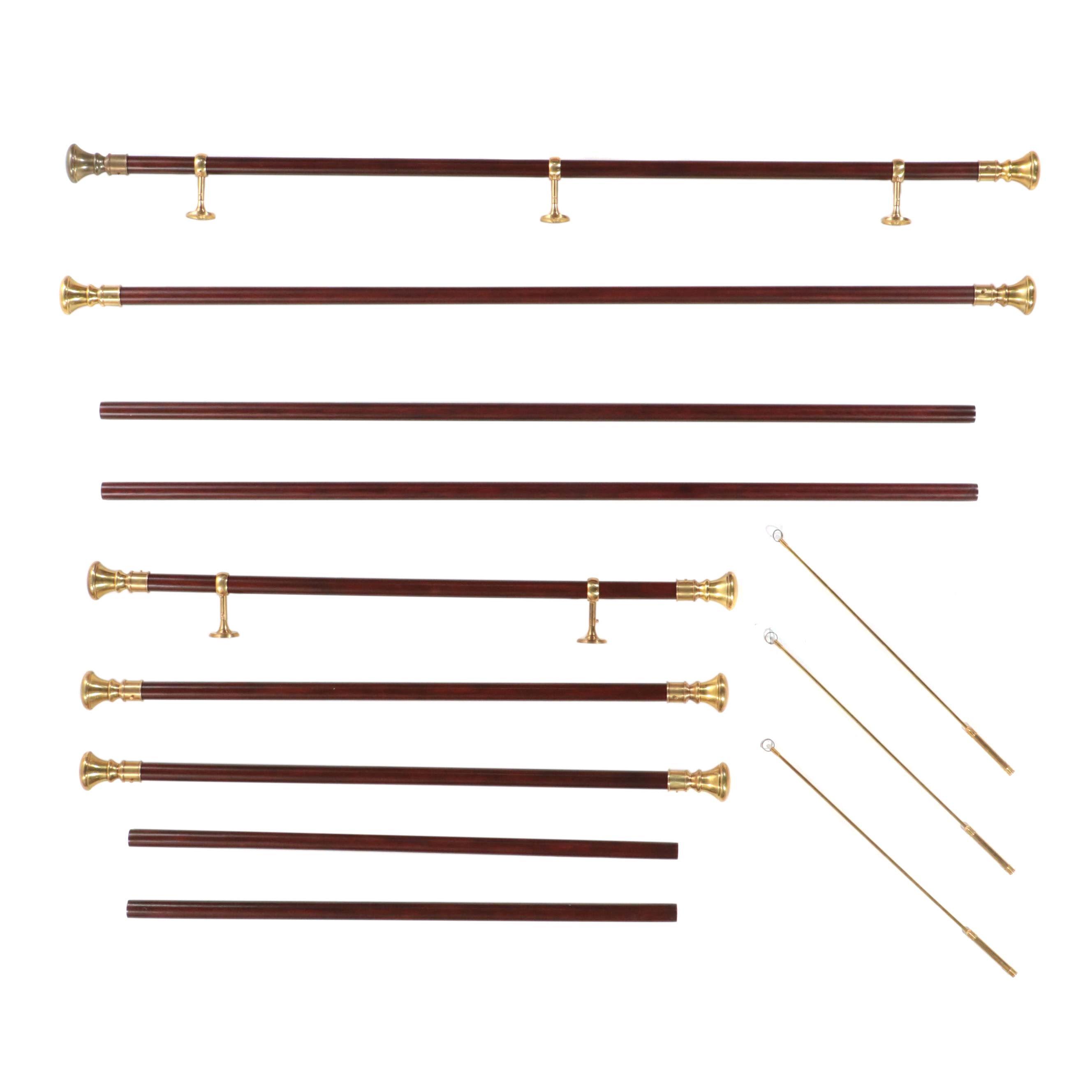 Ralph Lauren Home Mahogany Curtain Rods with Brass Finials and Brackets