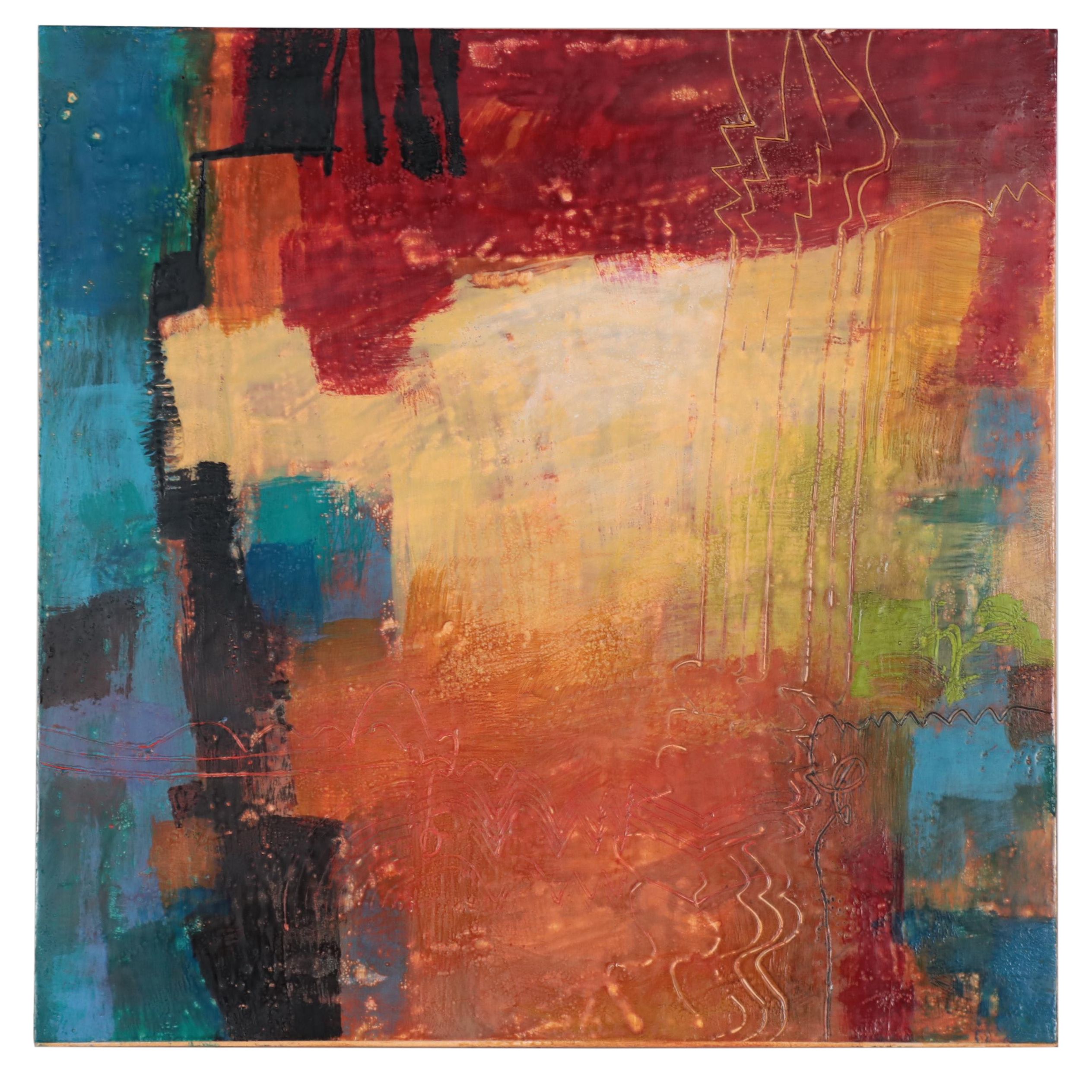 Ursula J. Brenner Non-objective Encaustic Painting "Tall Grasses"