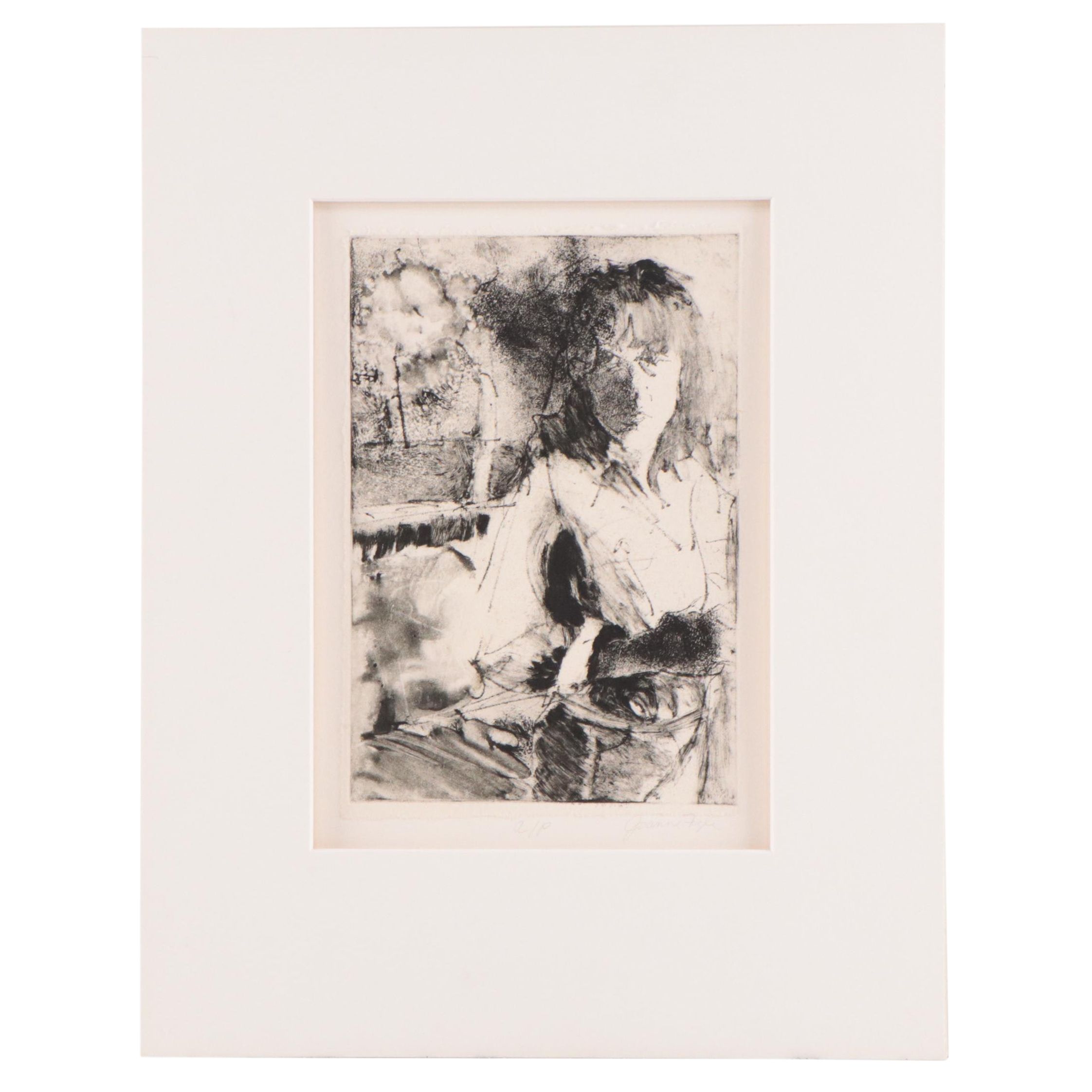 Joanne Fogle Monoprint of Abstract Portrait, Late 20th Century