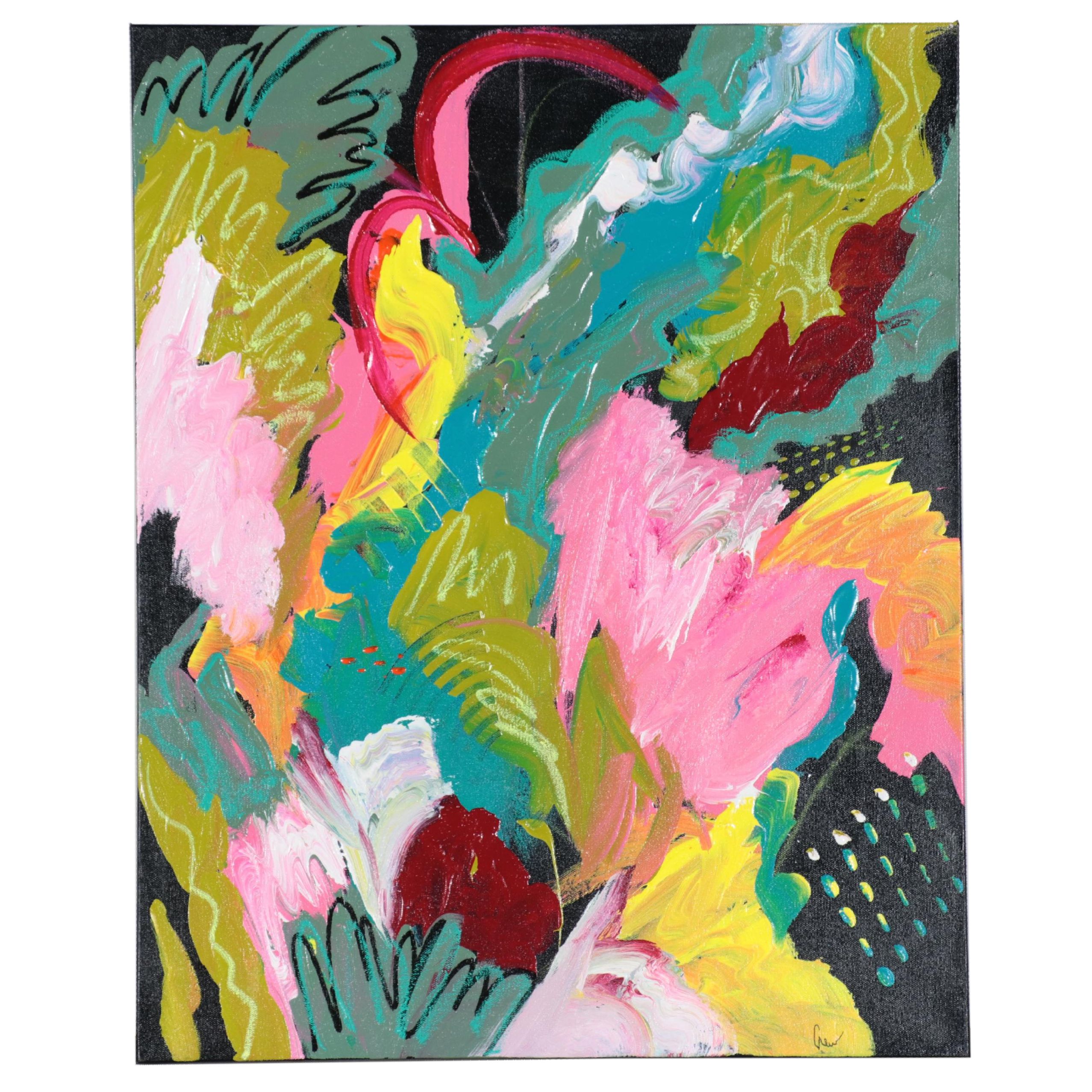 Susan Crew Abstract Acrylic Painting "Tropical Vibes 2," 21st Century