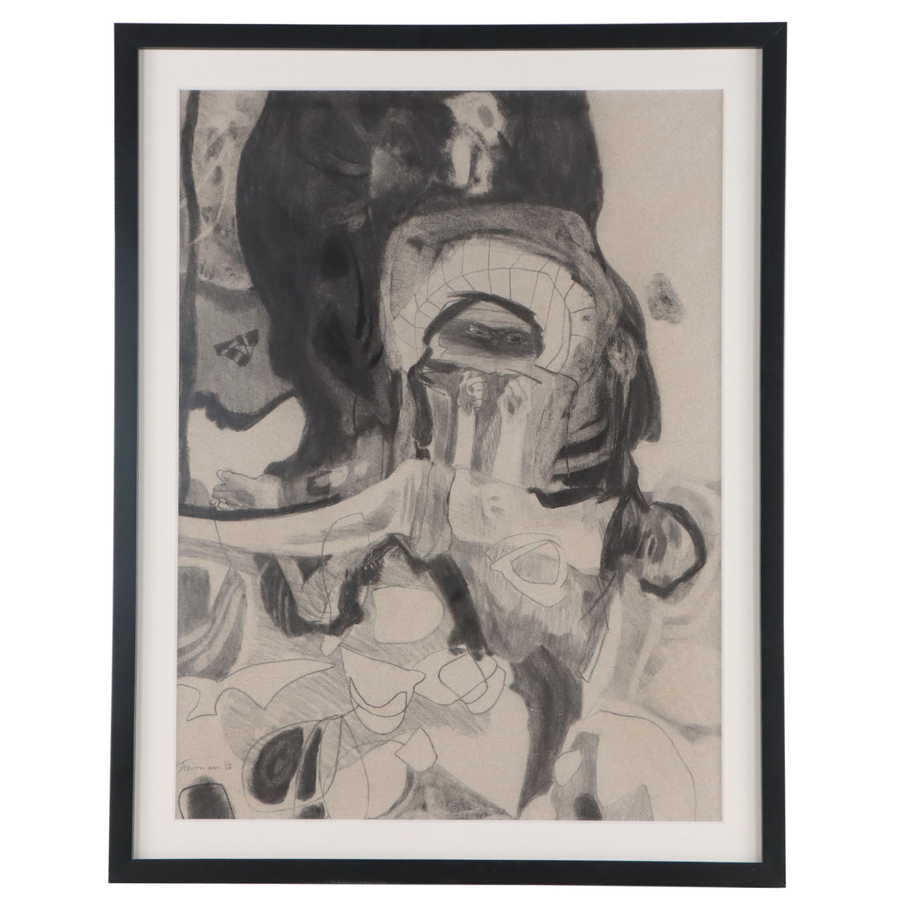 Joyce Treiman Charcoal Drawing "Cain and Abel," 1956