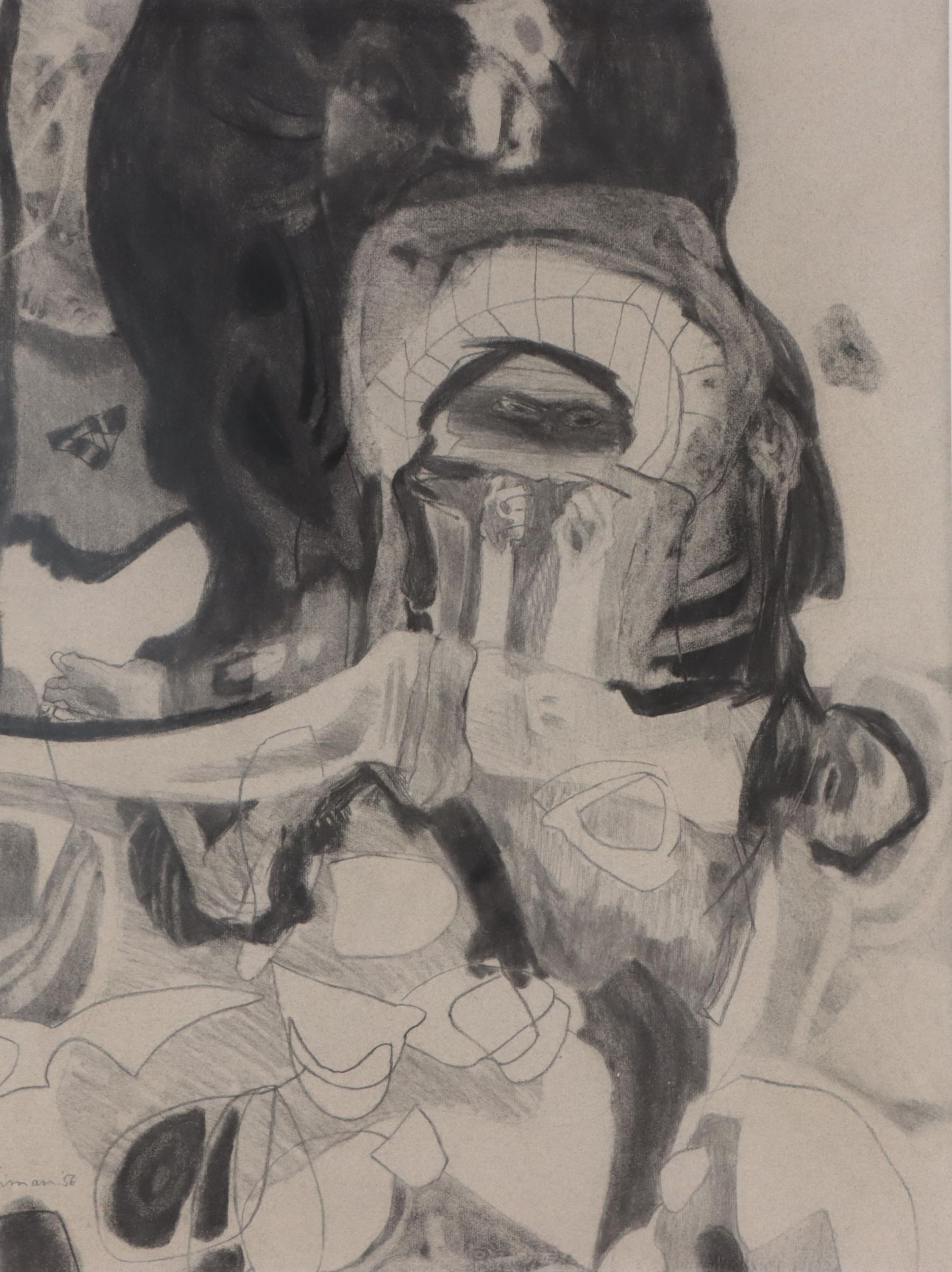 Joyce Treiman Charcoal Drawing "Cain and Abel," 1956