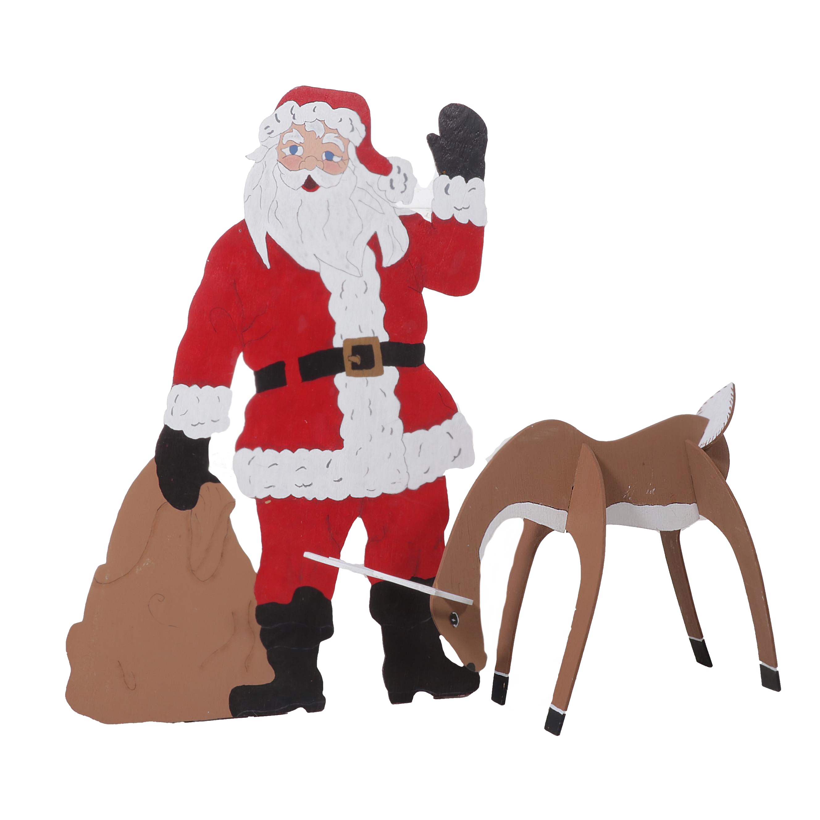 Santa Claus and Reindeer Paint-Decorated Plywood Yard Decorations