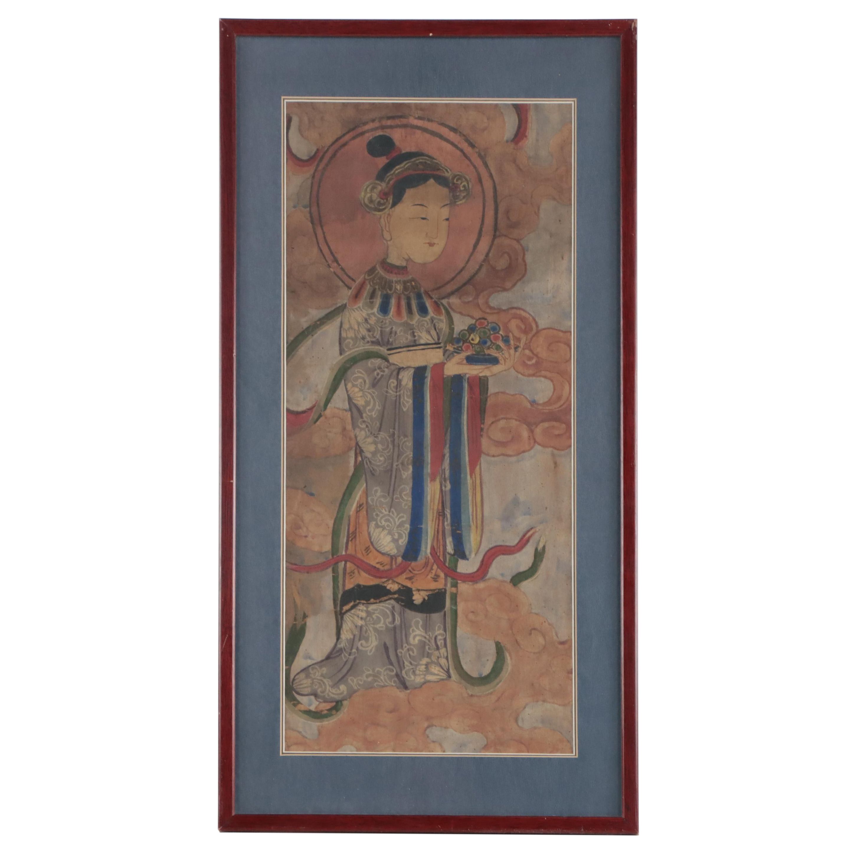 Chinese Taoist Gouache Painting of an Attendant, Circa 1850