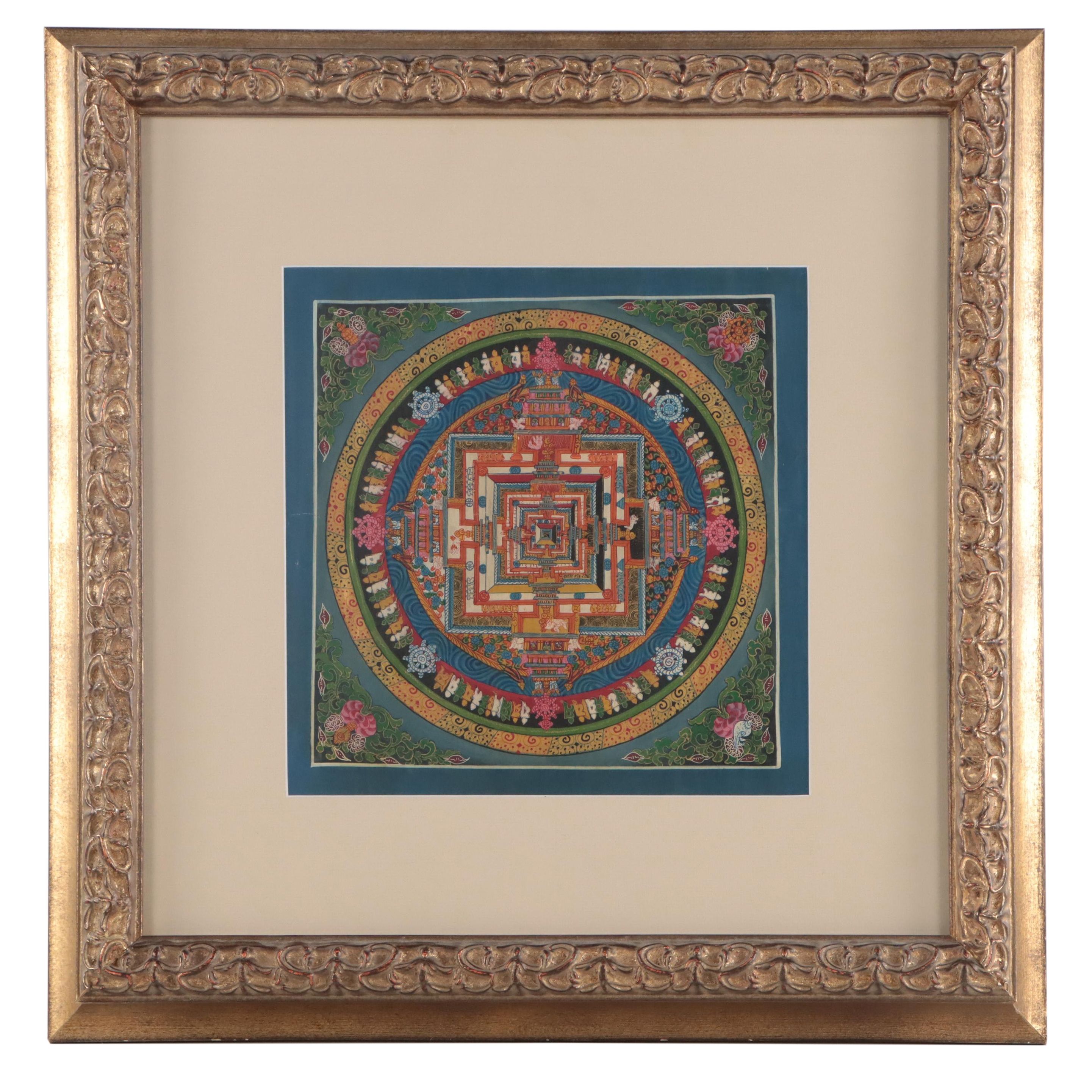 Tibetan Gouache Painting of Mandala, Early 20th Century