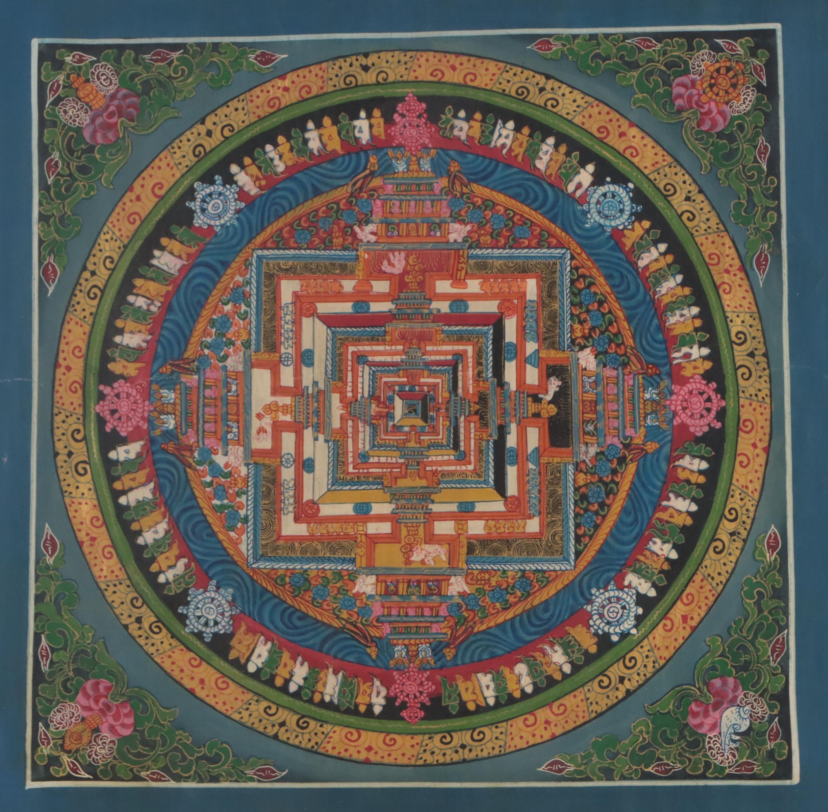 Tibetan Gouache Painting of Mandala, Early 20th Century